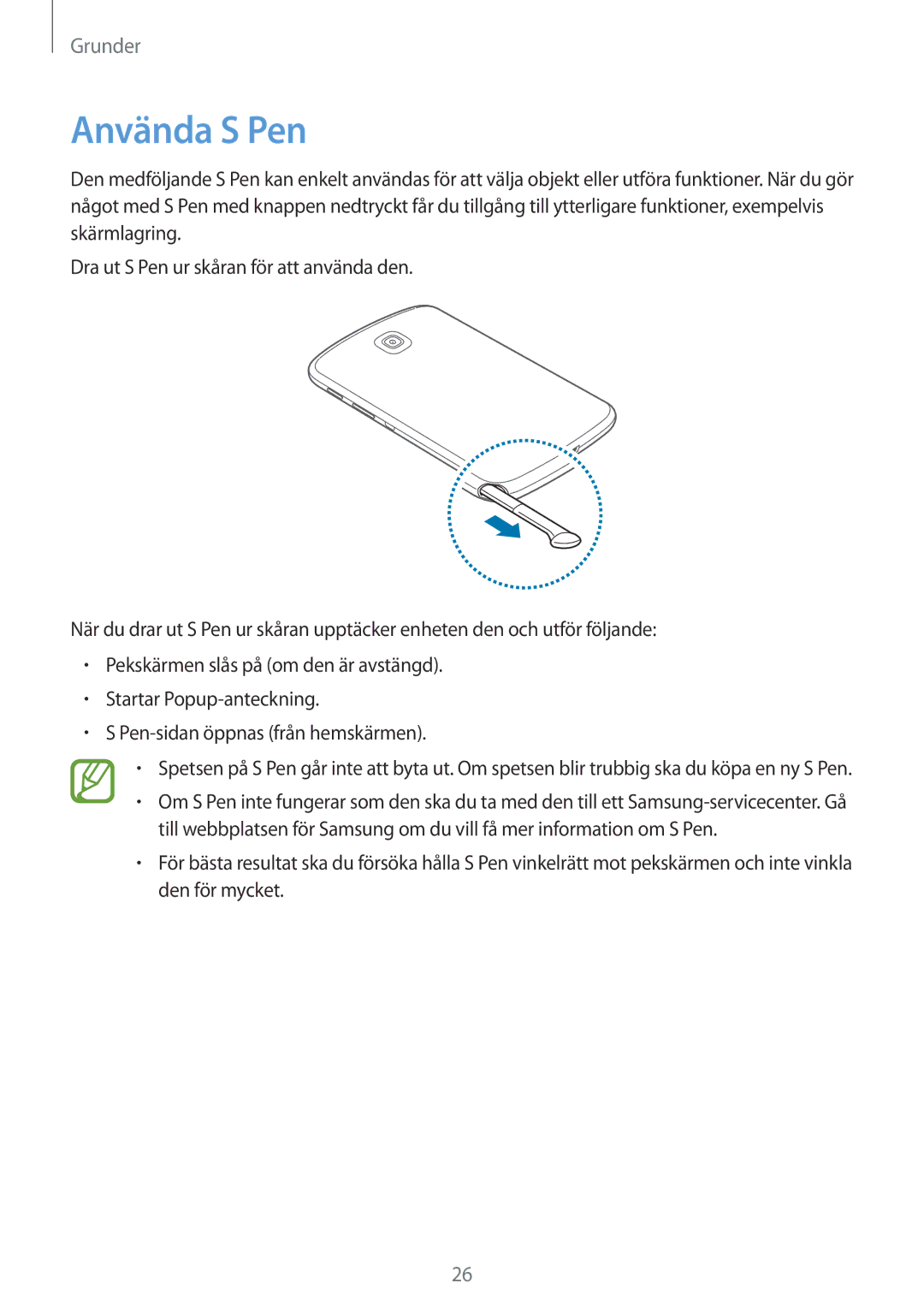 Samsung GT-N5120NKANEE, GT-N5120ZWANEE manual Använda S Pen 