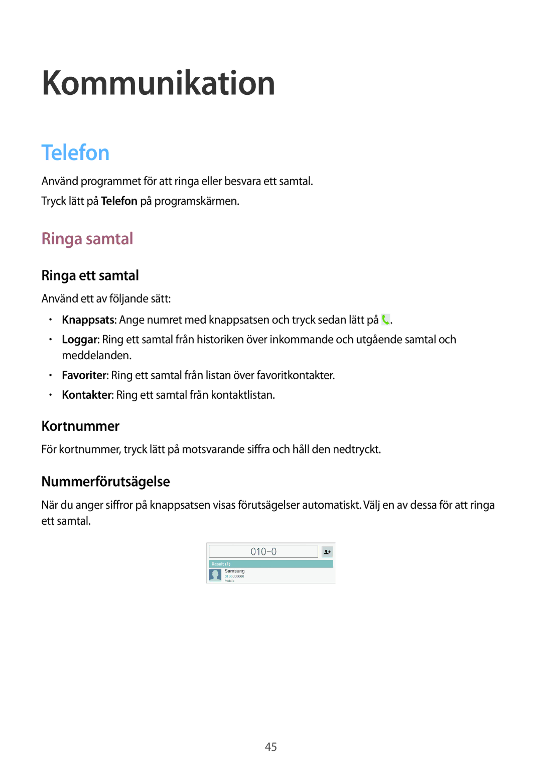 Samsung GT-N5120ZWANEE, GT-N5120NKANEE manual Kommunikation, Telefon, Ringa samtal 