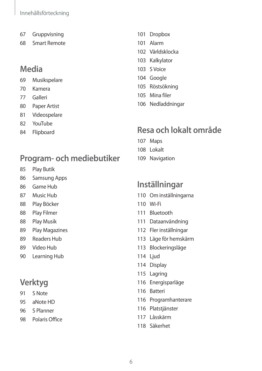 Samsung GT-N5120NKANEE, GT-N5120ZWANEE manual Resa och lokalt område 