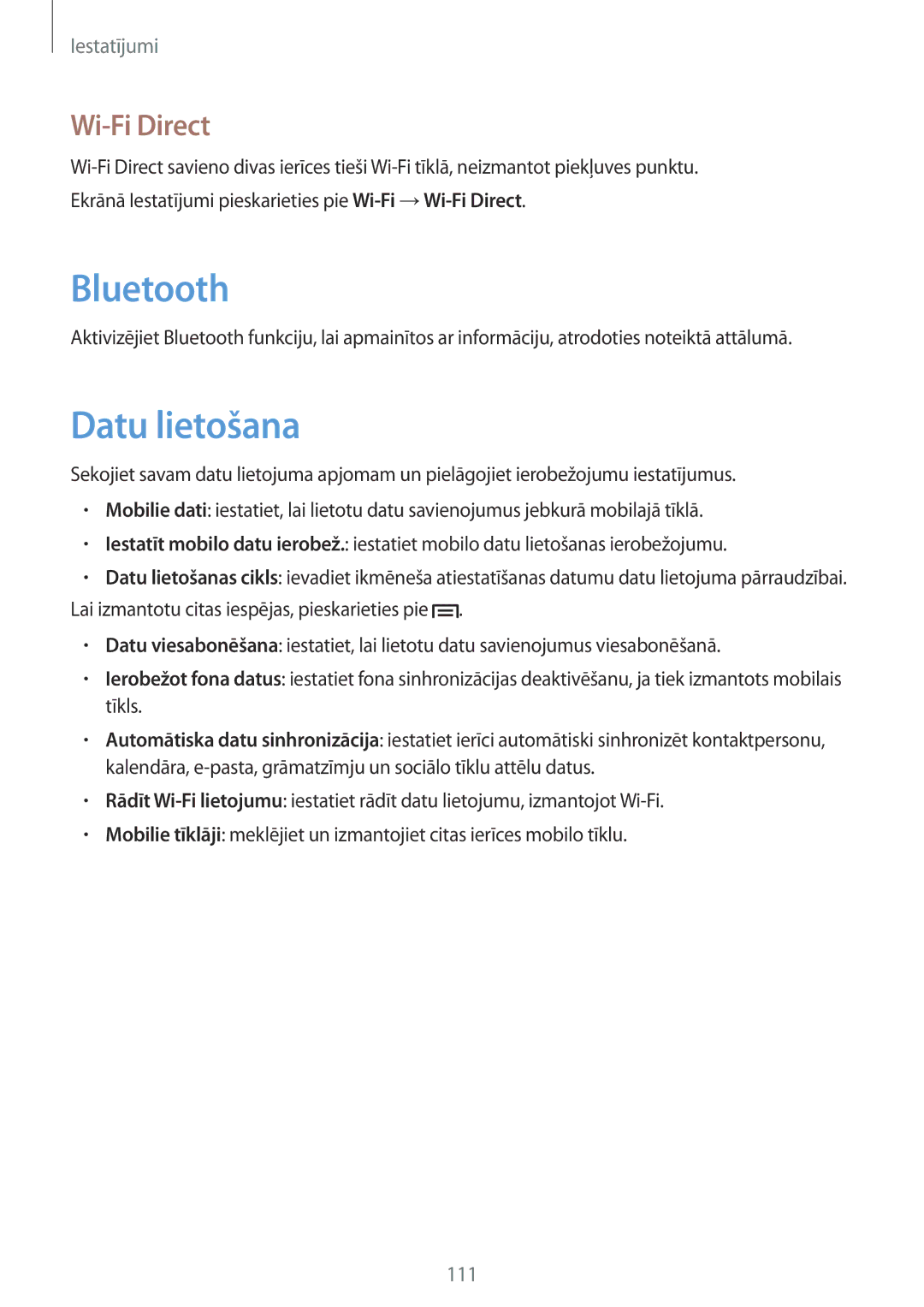 Samsung GT-N5120ZWASEB, GT-N5120NKASEB manual Datu lietošana, Wi-Fi Direct 