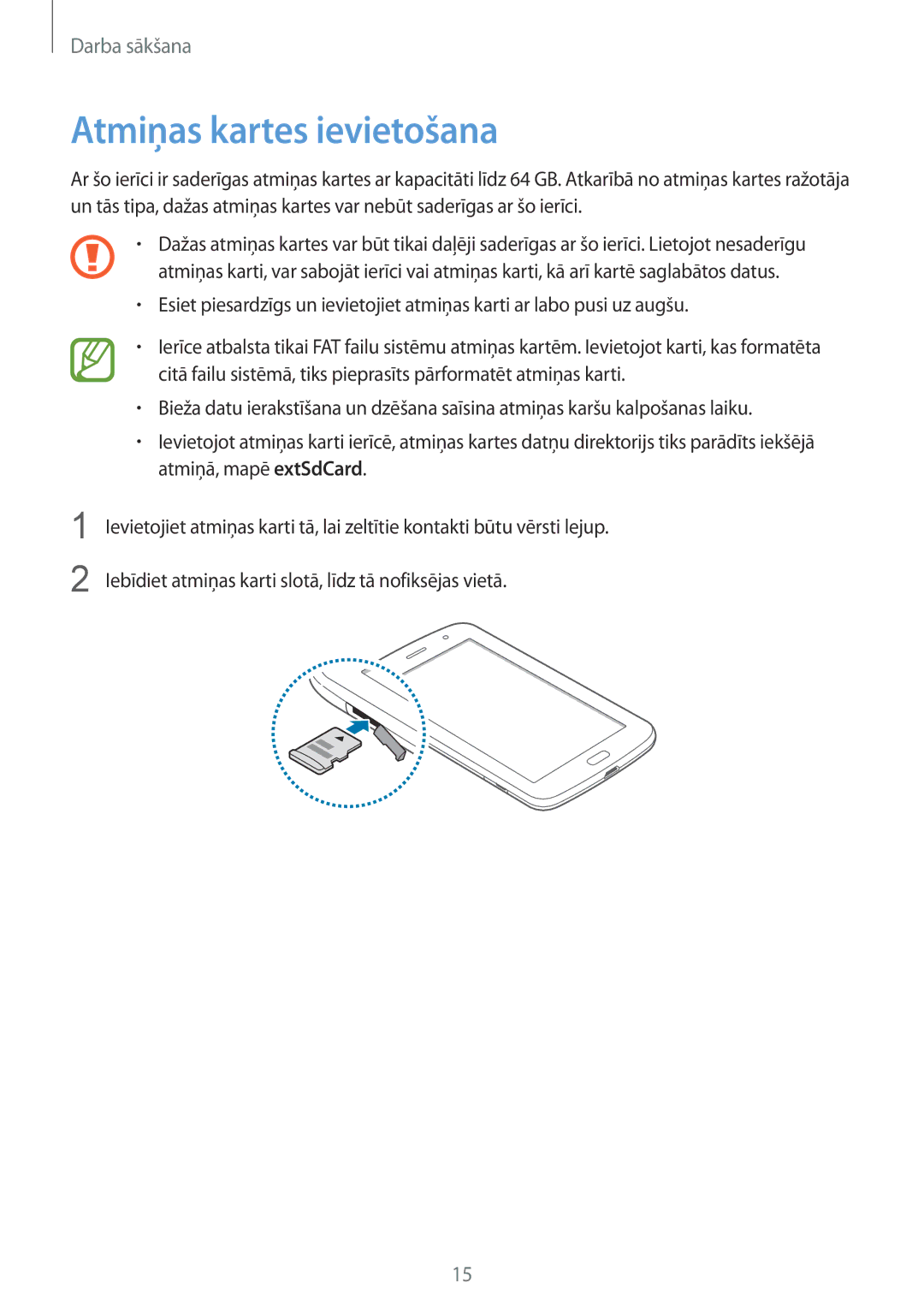 Samsung GT-N5120ZWASEB, GT-N5120NKASEB manual Atmiņas kartes ievietošana 