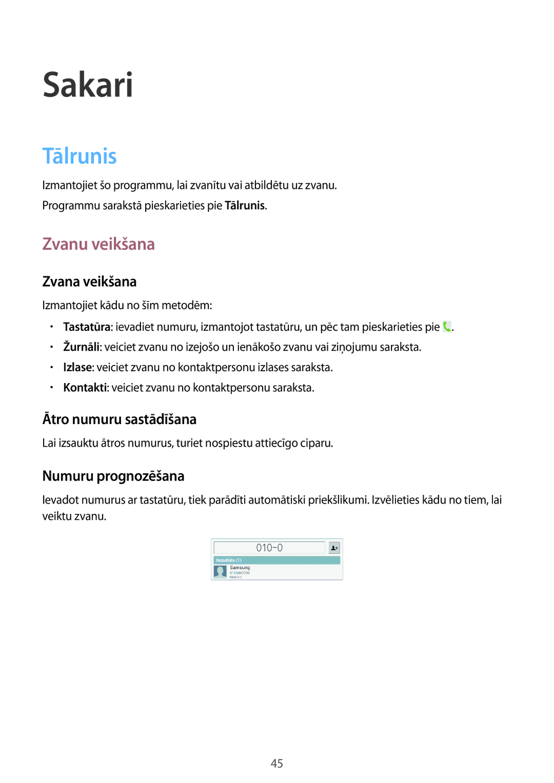 Samsung GT-N5120ZWASEB, GT-N5120NKASEB manual Sakari, Tālrunis, Zvanu veikšana 