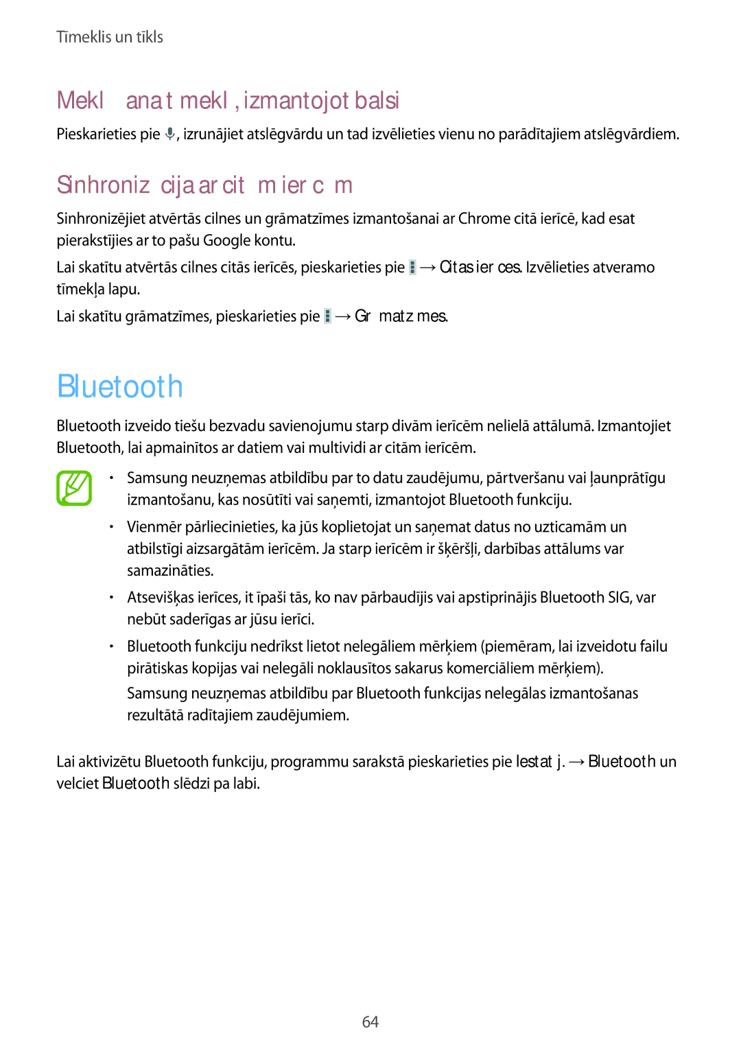 Samsung GT-N5120NKASEB, GT-N5120ZWASEB manual Bluetooth, Sinhronizācija ar citām ierīcēm 