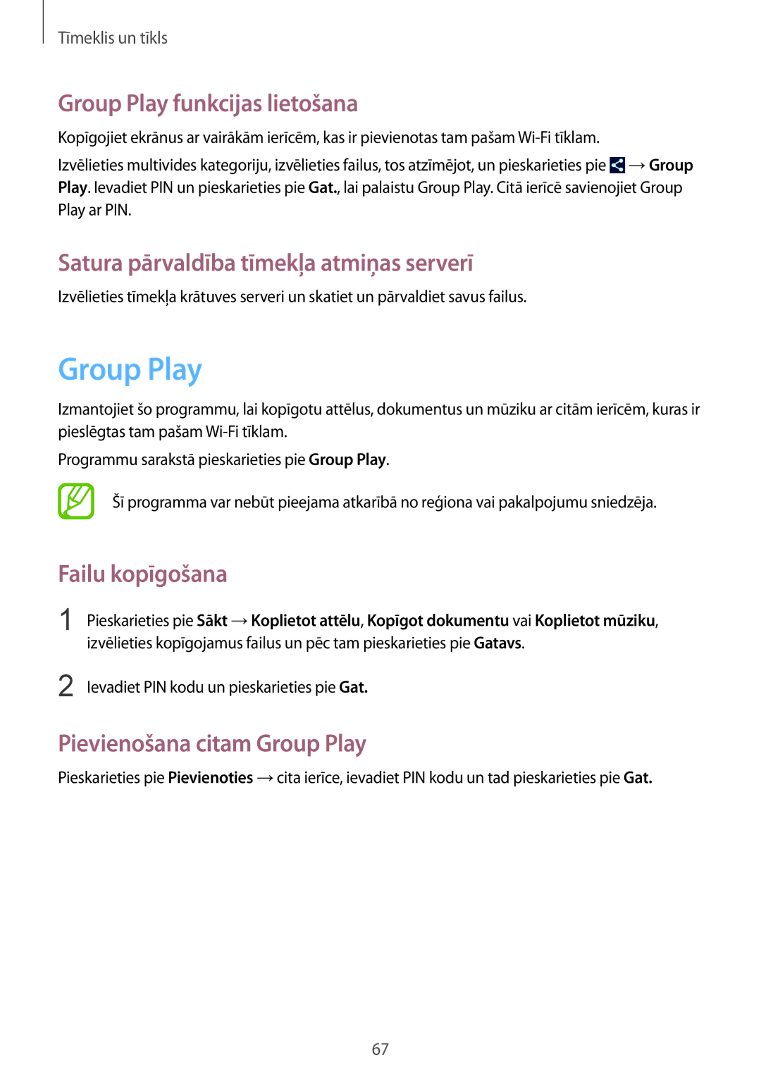 Samsung GT-N5120ZWASEB, GT-N5120NKASEB manual Group Play funkcijas lietošana, Satura pārvaldība tīmekļa atmiņas serverī 