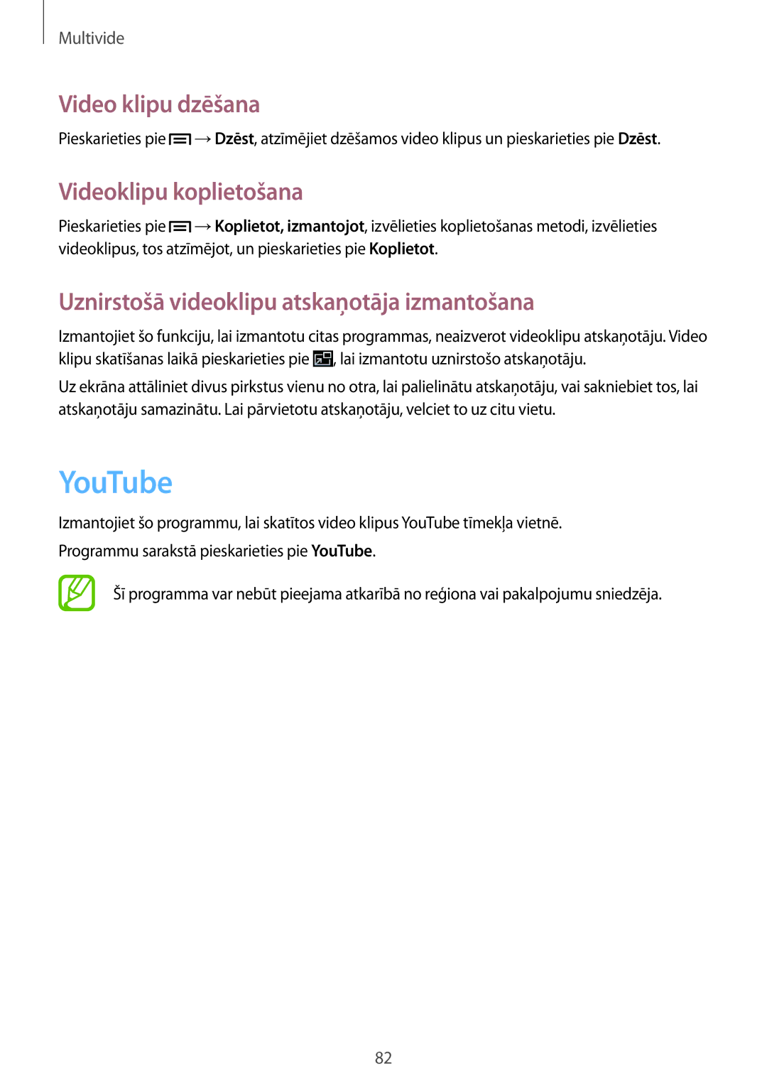 Samsung GT-N5120NKASEB, GT-N5120ZWASEB manual YouTube, Video klipu dzēšana, Videoklipu koplietošana 