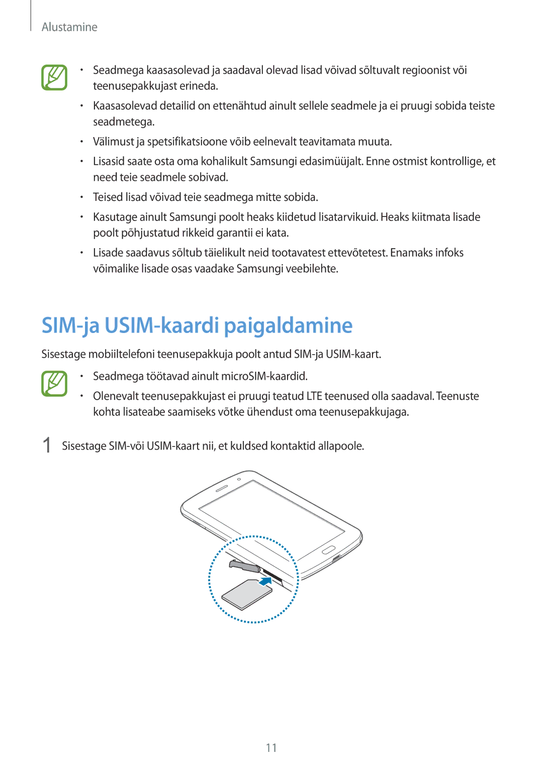 Samsung GT-N5120ZWASEB, GT-N5120NKASEB manual SIM-ja USIM-kaardi paigaldamine 