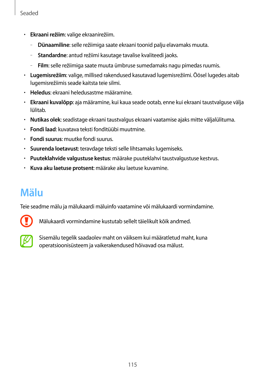 Samsung GT-N5120ZWASEB, GT-N5120NKASEB manual Mälu 