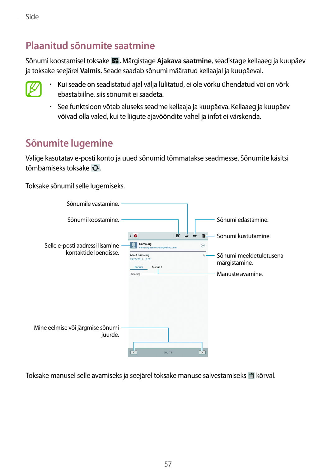 Samsung GT-N5120ZWASEB, GT-N5120NKASEB manual Sõnumite lugemine 