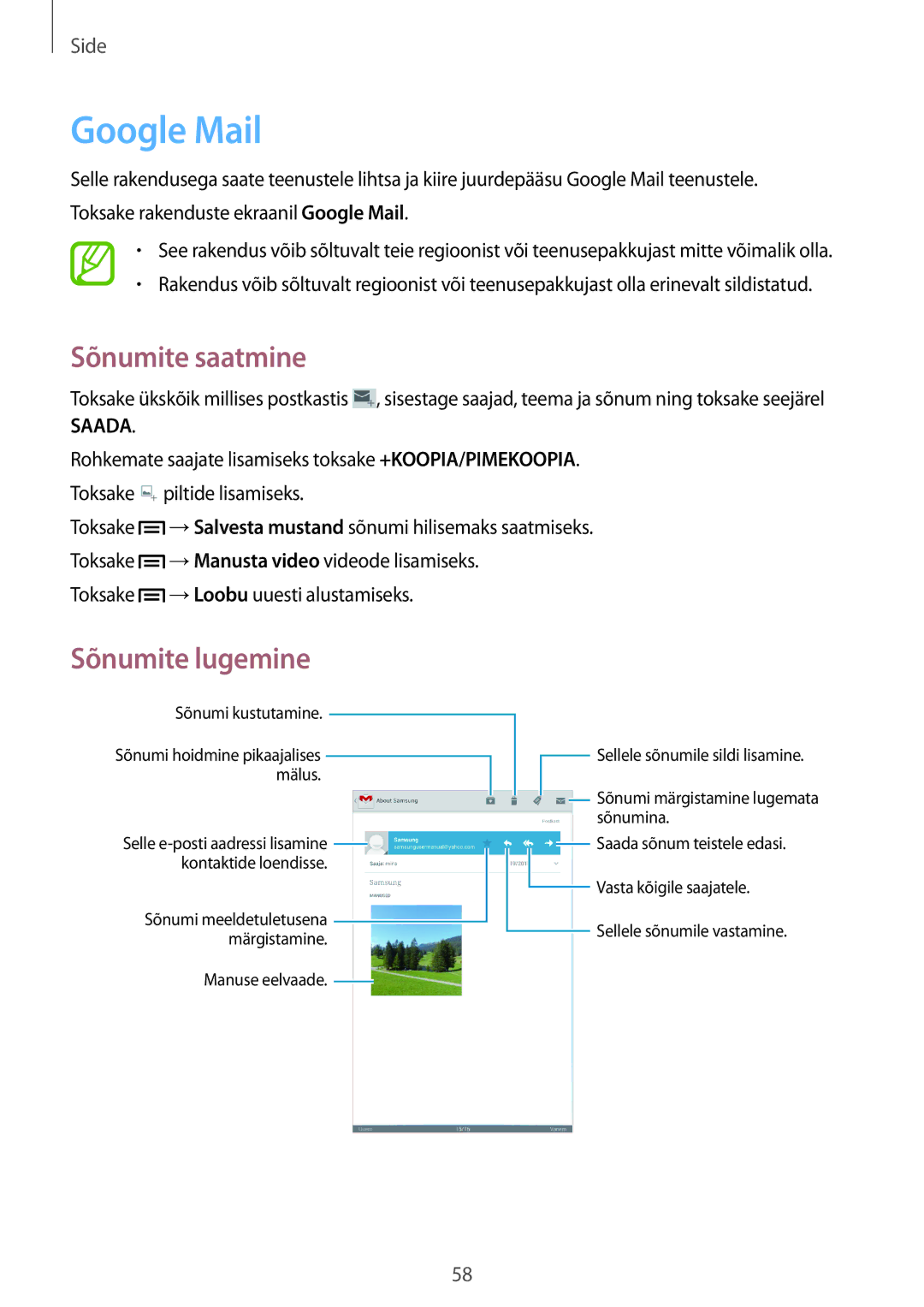 Samsung GT-N5120NKASEB, GT-N5120ZWASEB manual Google Mail, Saada 