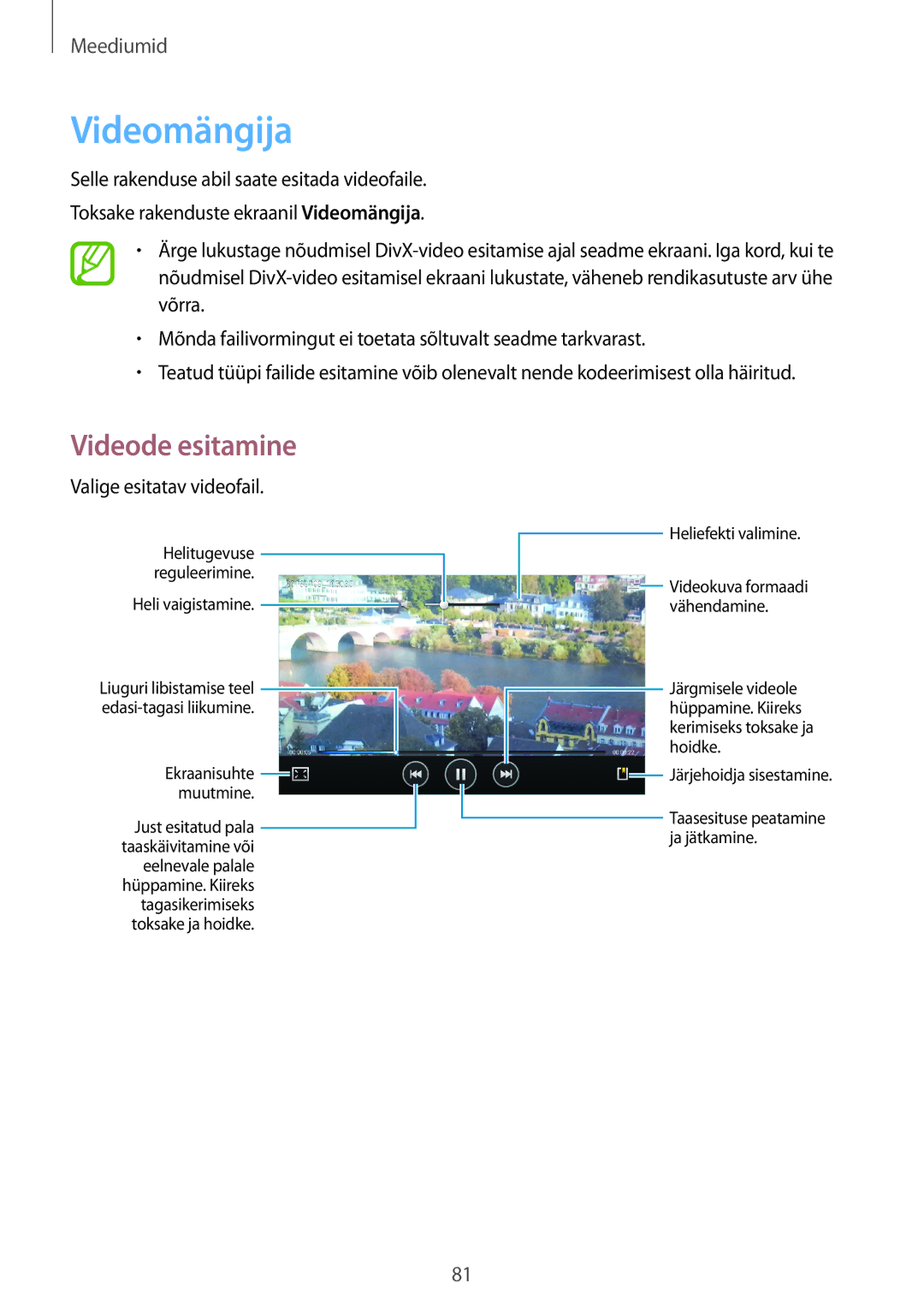 Samsung GT-N5120ZWASEB, GT-N5120NKASEB manual Videomängija, Valige esitatav videofail 