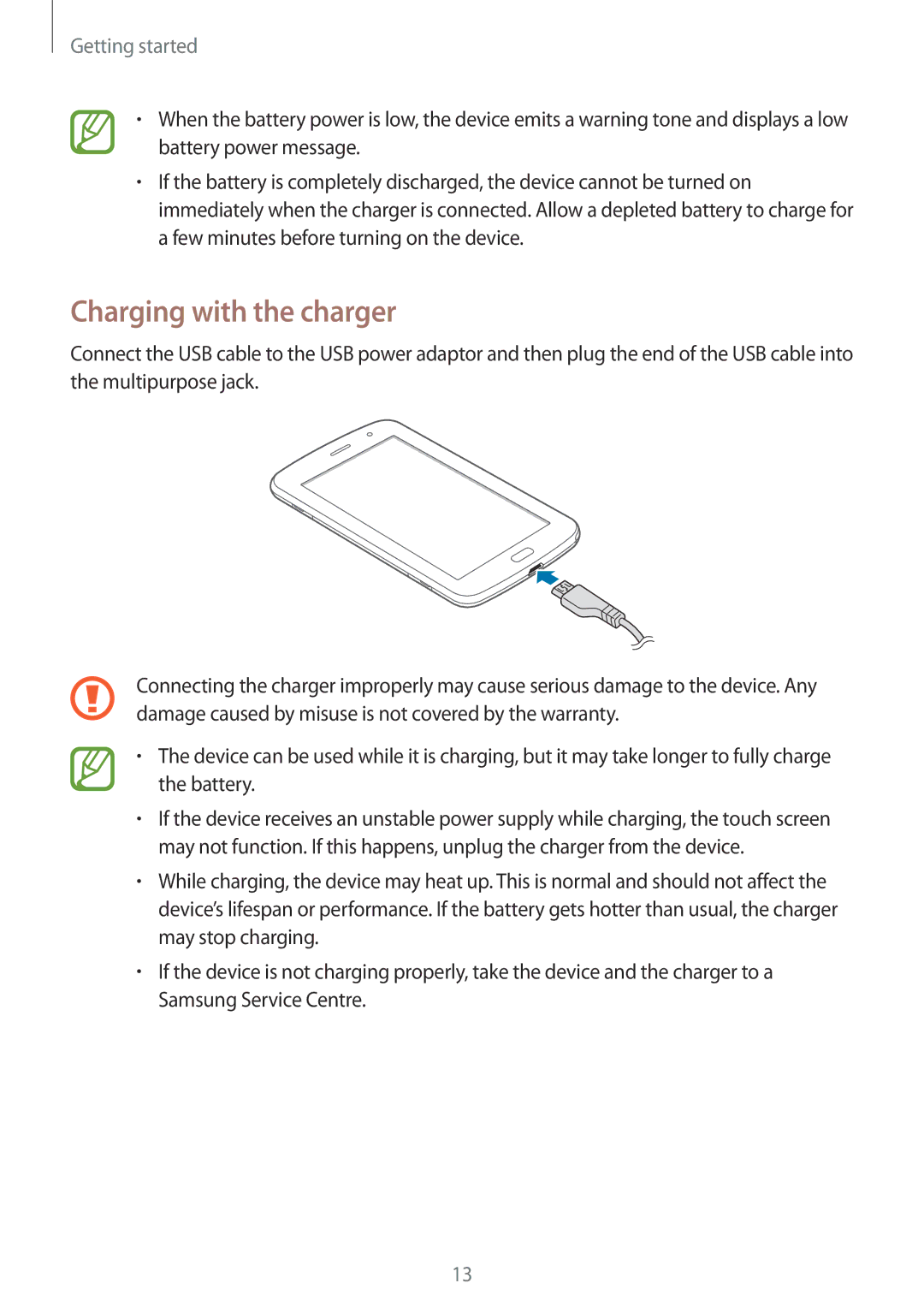 Samsung GT-N5120ZWASEB, GT-N5120NKAXEF, GT-N5120ZWAXEF, GT-N5120ZWAO2C, GT-N5120NKANEE manual Charging with the charger 