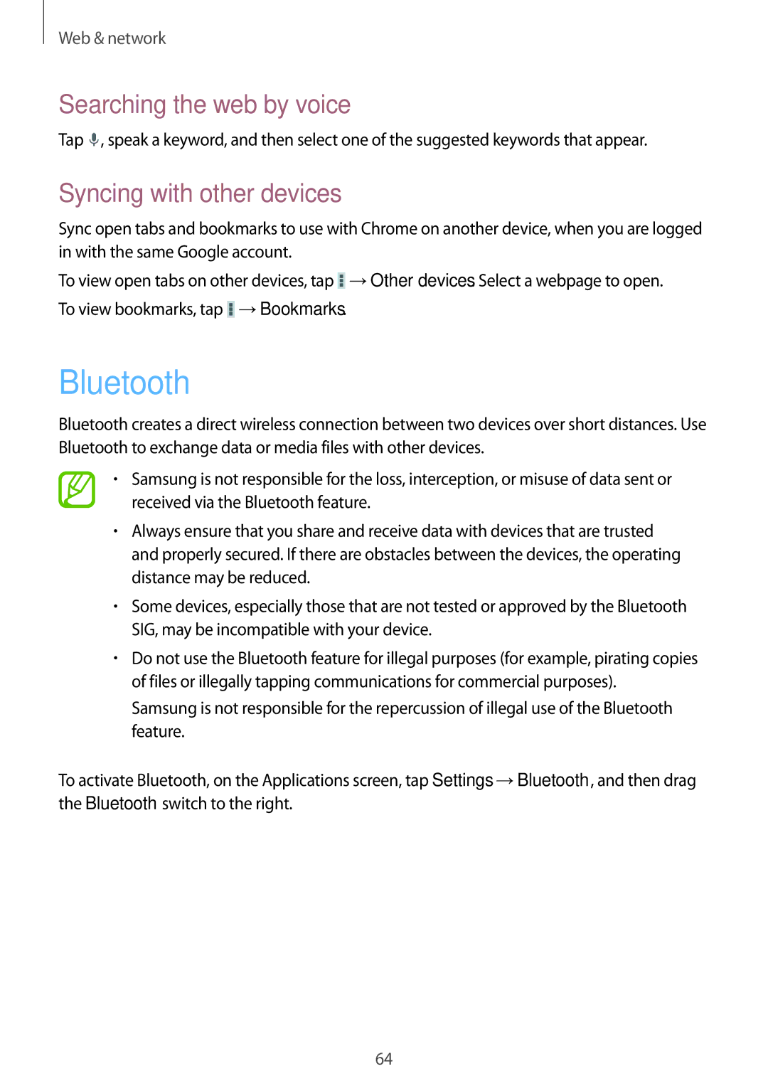 Samsung GT-N5120ZWAXEF, GT-N5120NKAXEF, GT-N5120ZWAO2C, GT-N5120NKANEE, GT-N5120ZWANEE Bluetooth, Syncing with other devices 