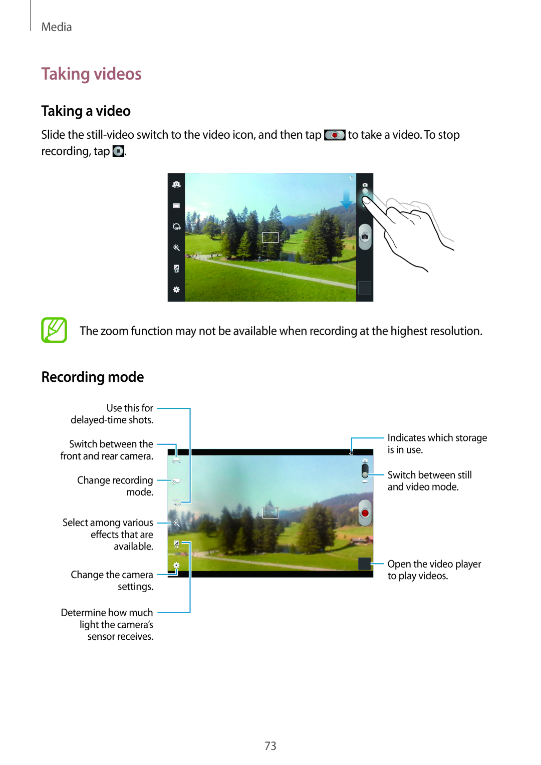 Samsung GT-N5120NKANEE, GT-N5120NKAXEF, GT-N5120ZWAXEF, GT-N5120ZWAO2C manual Taking videos, Taking a video, Recording mode 