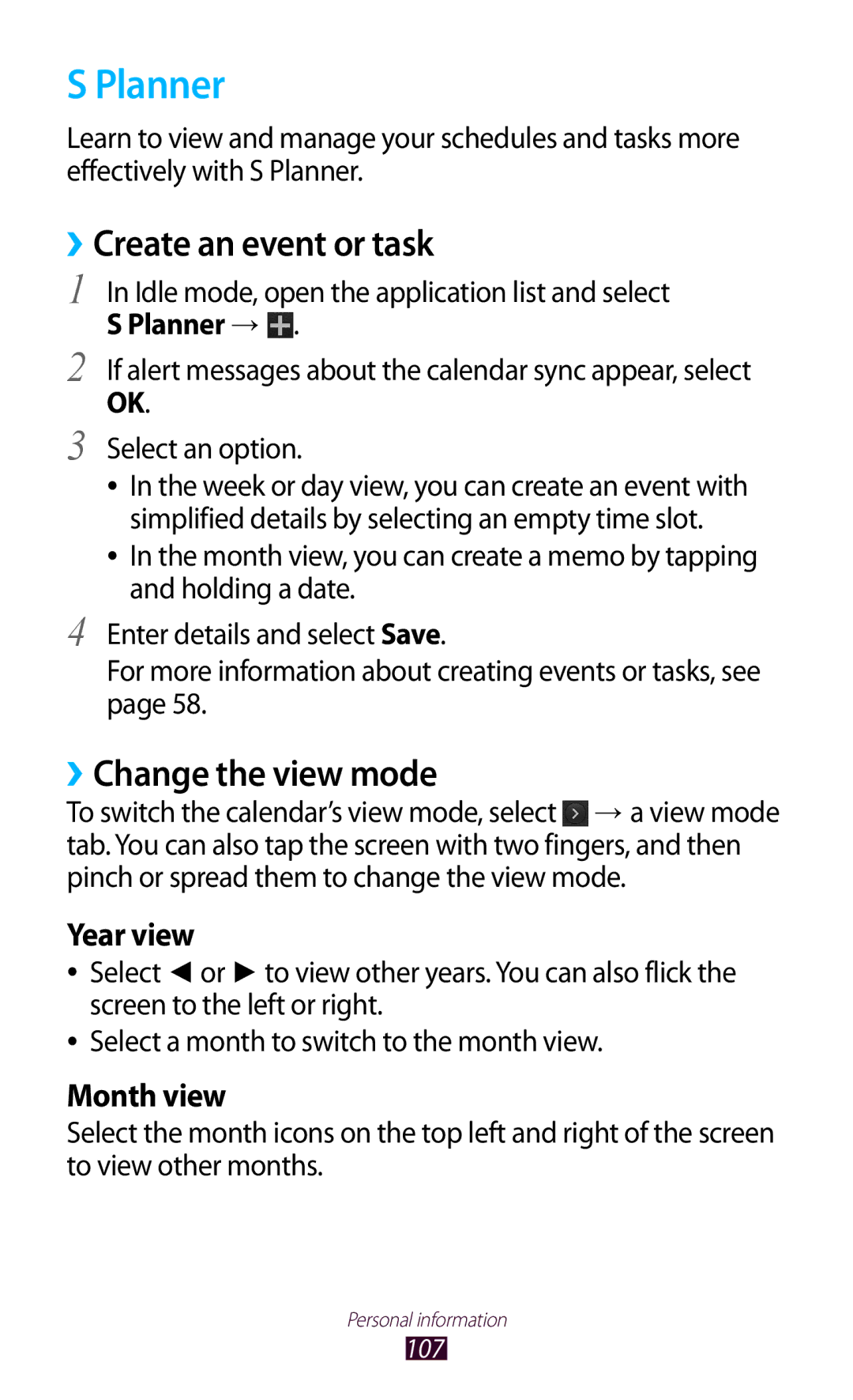 Samsung GT-N7000 user manual Planner, ››Change the view mode 