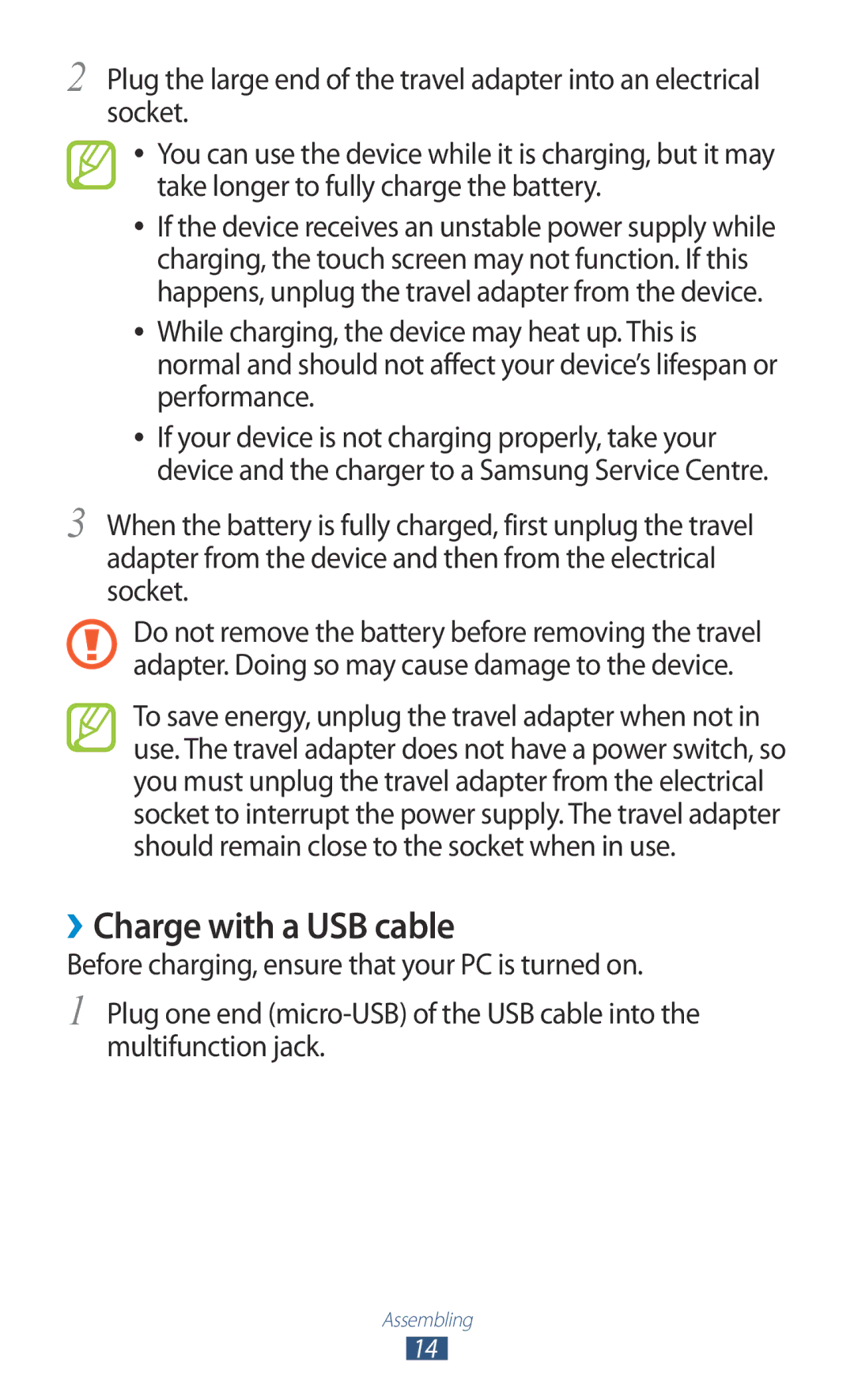 Samsung GT-N7000 user manual ››Charge with a USB cable 