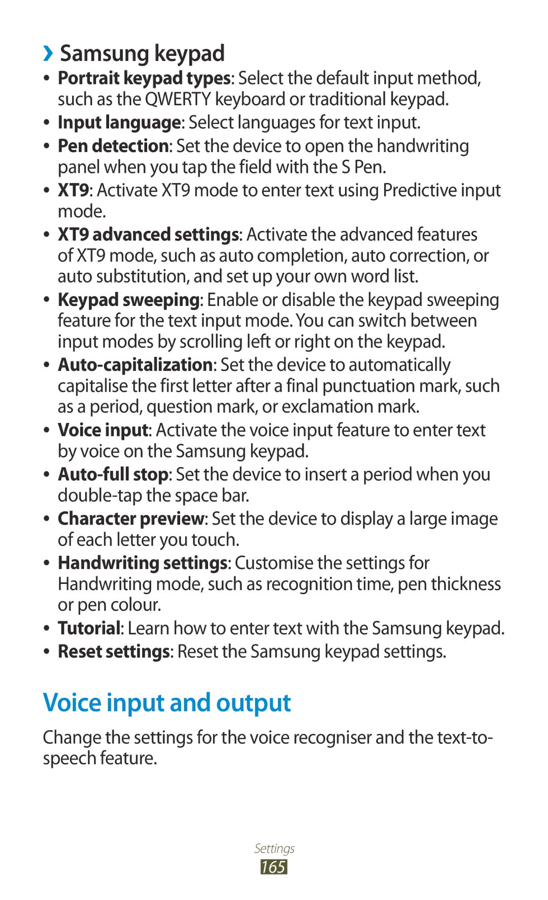 Samsung GT-N7000 user manual Voice input and output, ››Samsung keypad, Input language Select languages for text input 