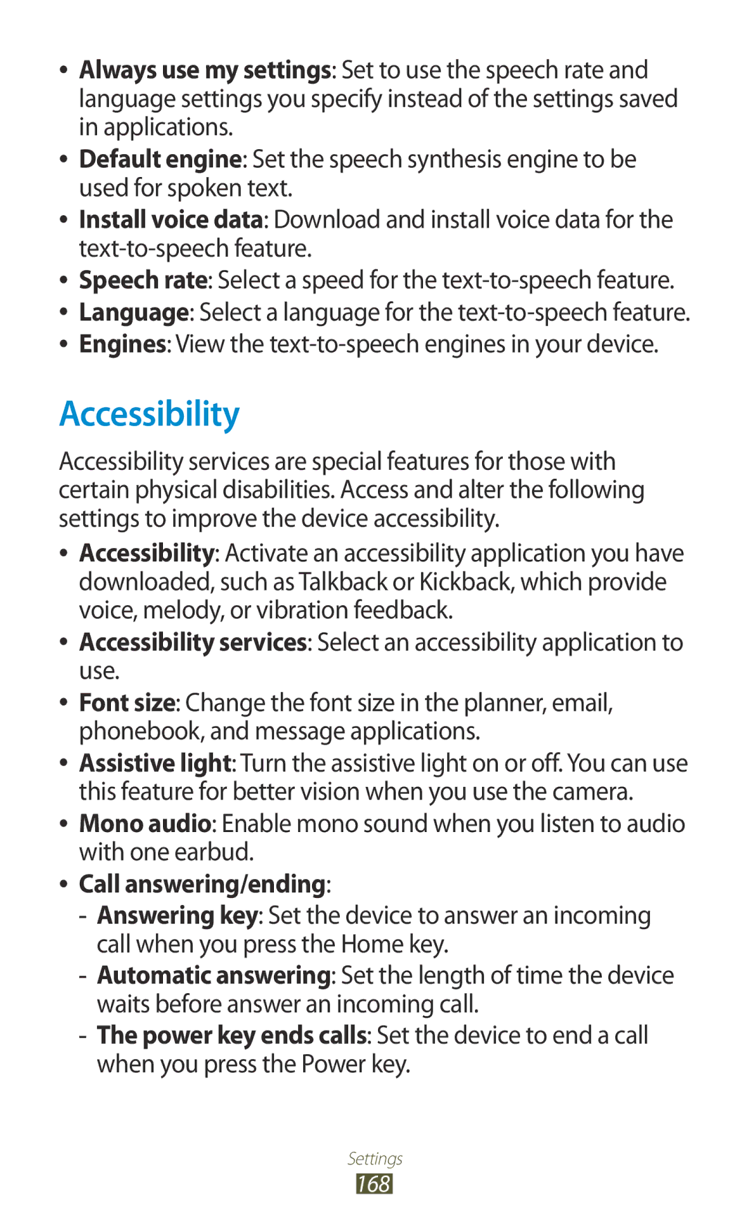 Samsung GT-N7000 user manual Accessibility, Engines View the text-to-speech engines in your device 