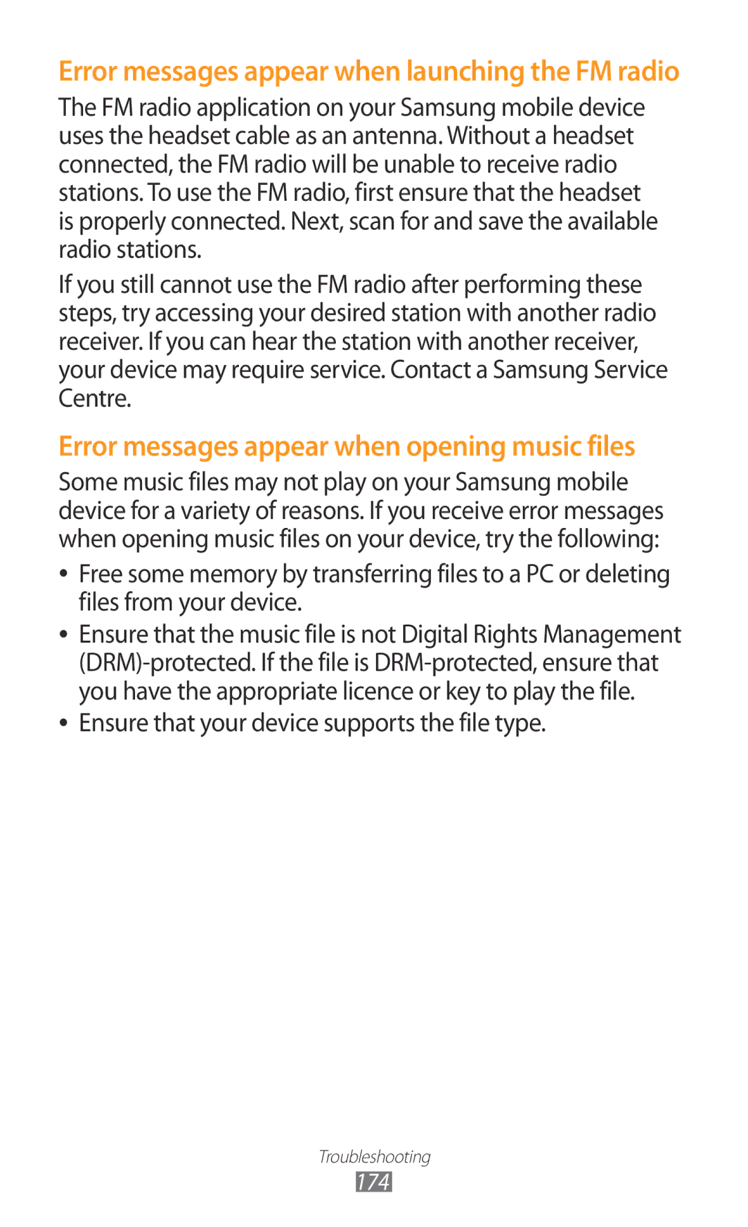 Samsung GT-N7000 user manual Error messages appear when opening music files 