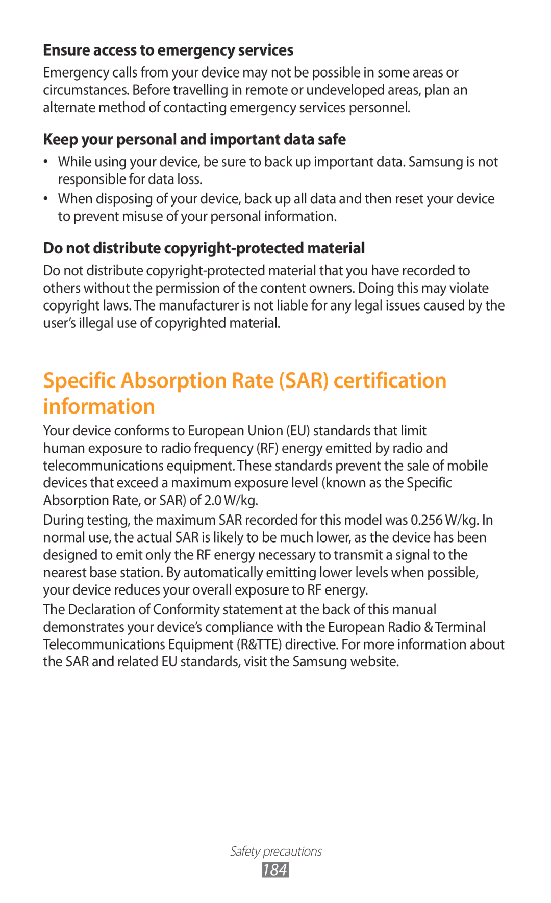 Samsung GT-N7000 user manual Specific Absorption Rate SAR certification information 