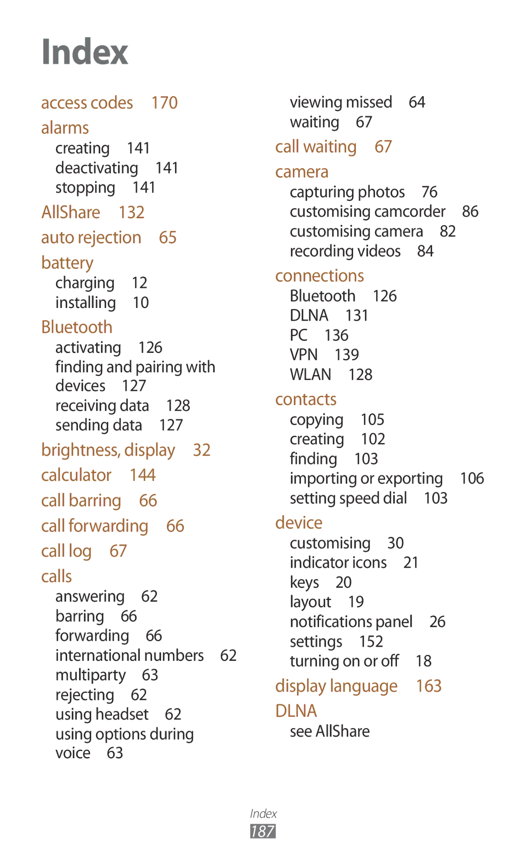 Samsung GT-N7000 user manual Index 