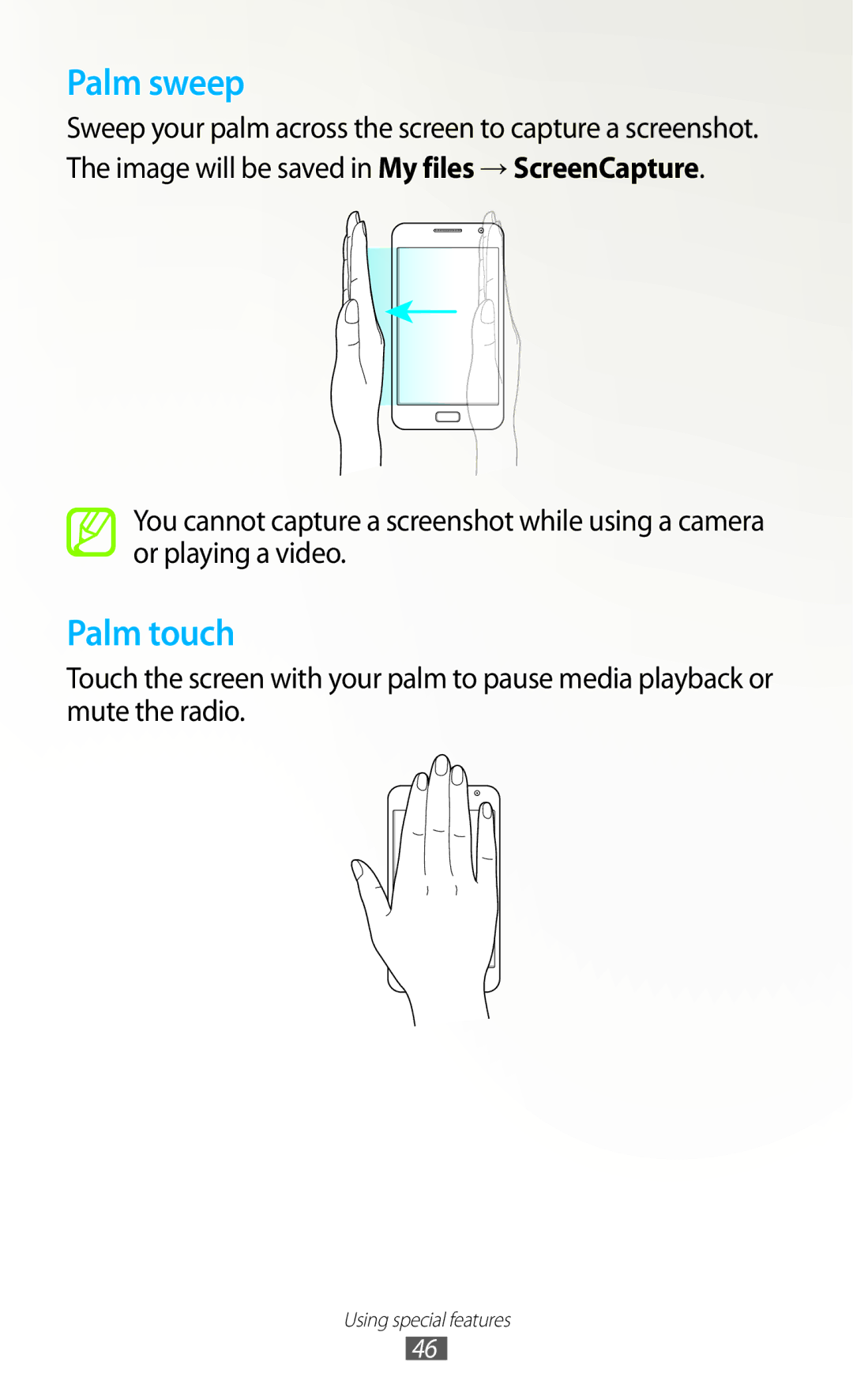 Samsung GT-N7000 user manual Palm sweep 