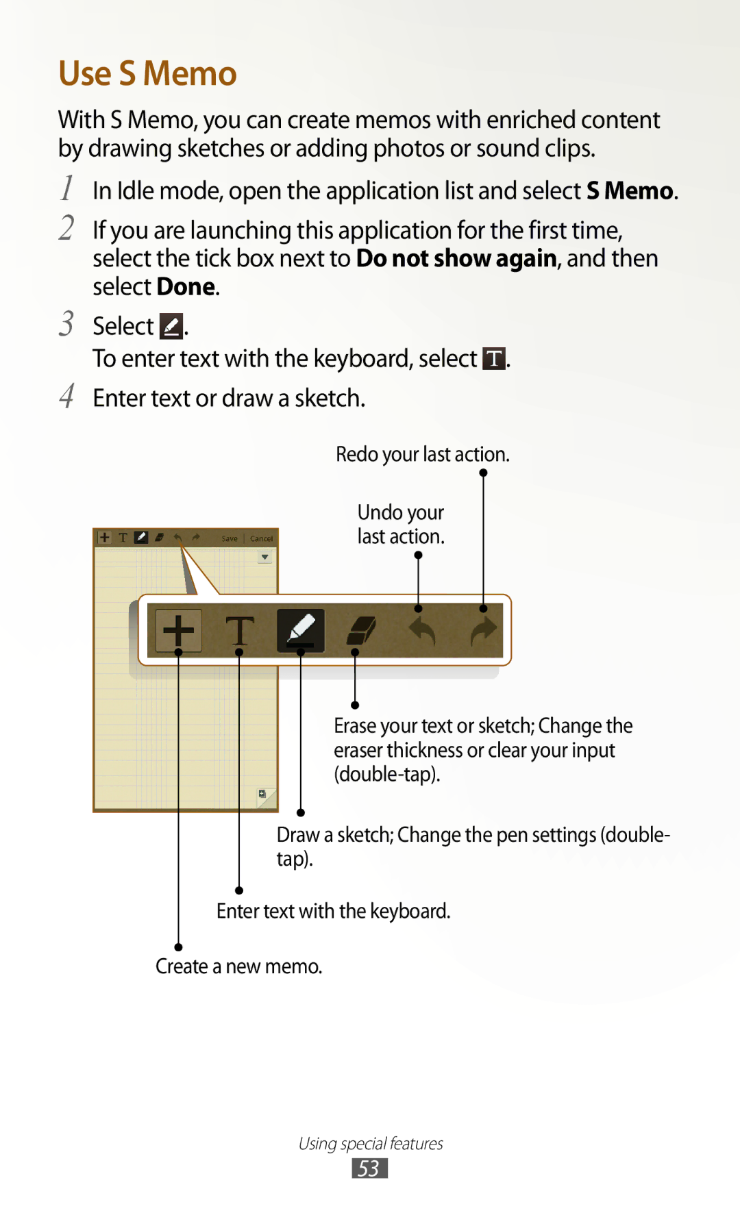 Samsung GT-N7000 user manual Use S Memo 