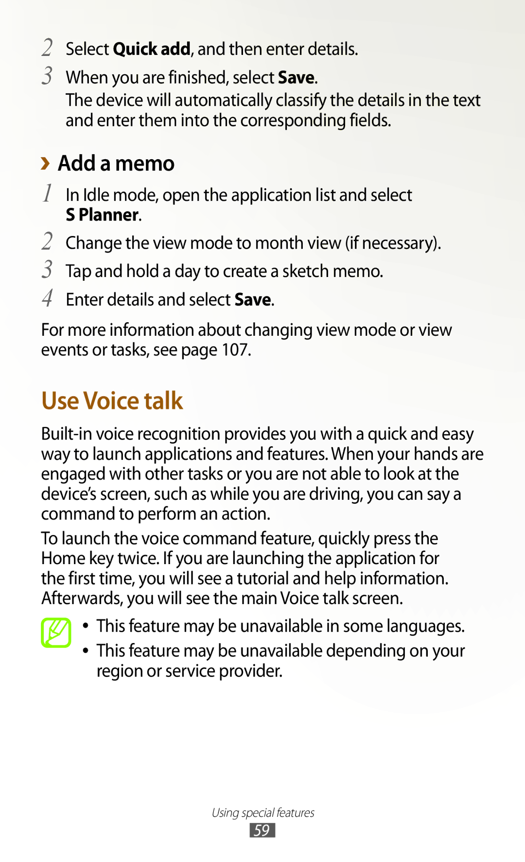 Samsung GT-N7000 user manual ››Add a memo, Idle mode, open the application list and select, Planner 