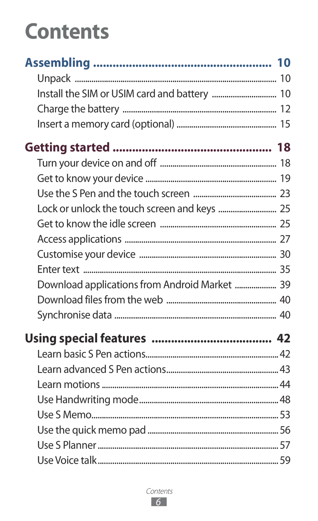 Samsung GT-N7000 user manual Contents 