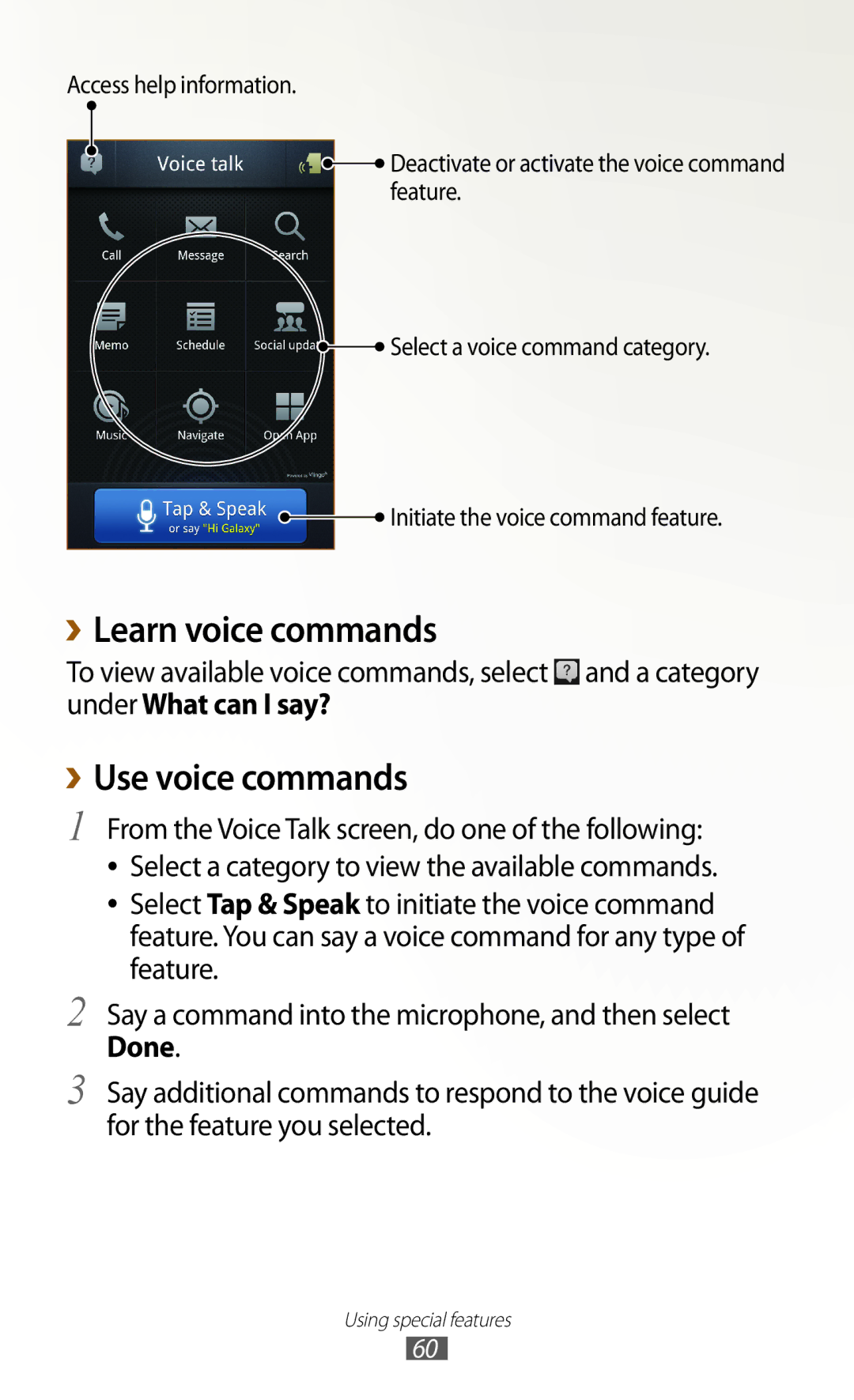 Samsung GT-N7000 user manual ››Learn voice commands, ››Use voice commands 