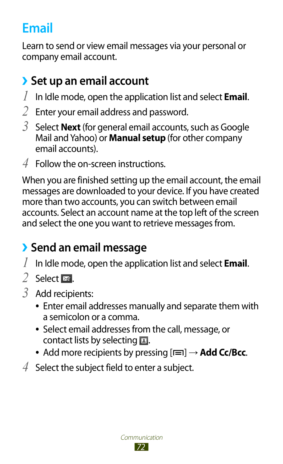 Samsung GT-N7000 user manual ››Set up an email account 