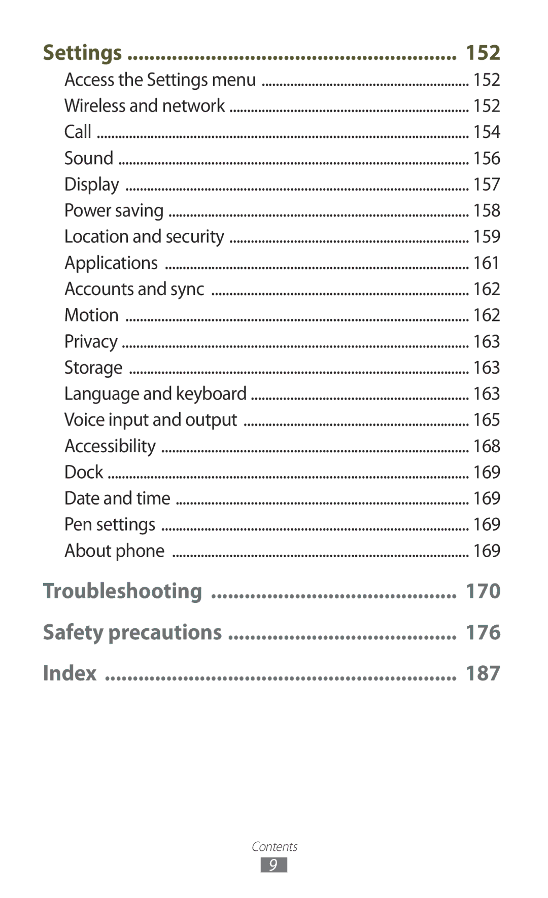 Samsung GT-N7000 user manual 152, 154, 156, 157, 158, 159, 161, 162, 163, 165, 168, 169 