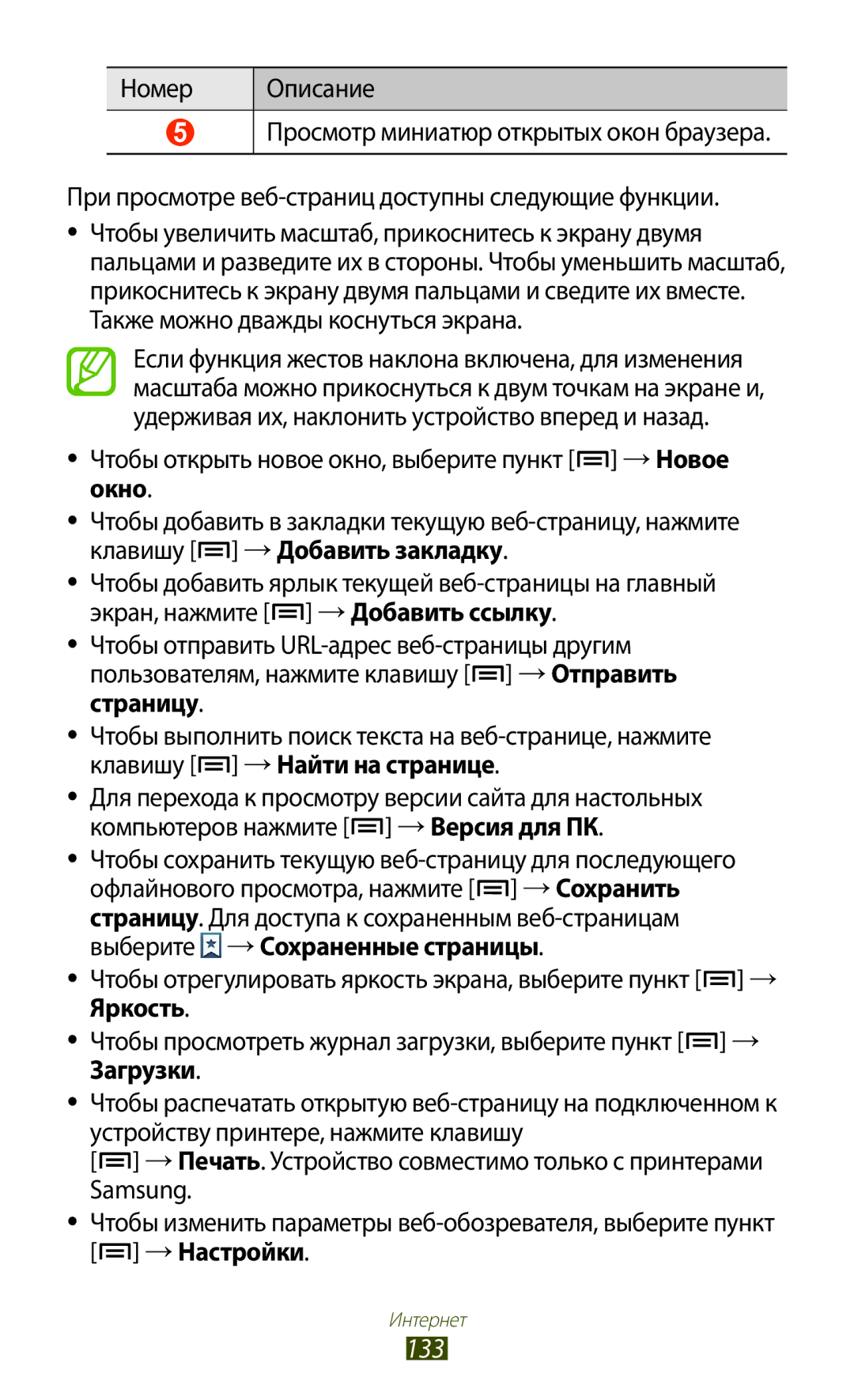 Samsung GT-N7000ZBASEB, GT-N7000RWAMBC manual 133, Чтобы открыть новое окно, выберите пункт →Новое, Окно, Яркость, Загрузки 