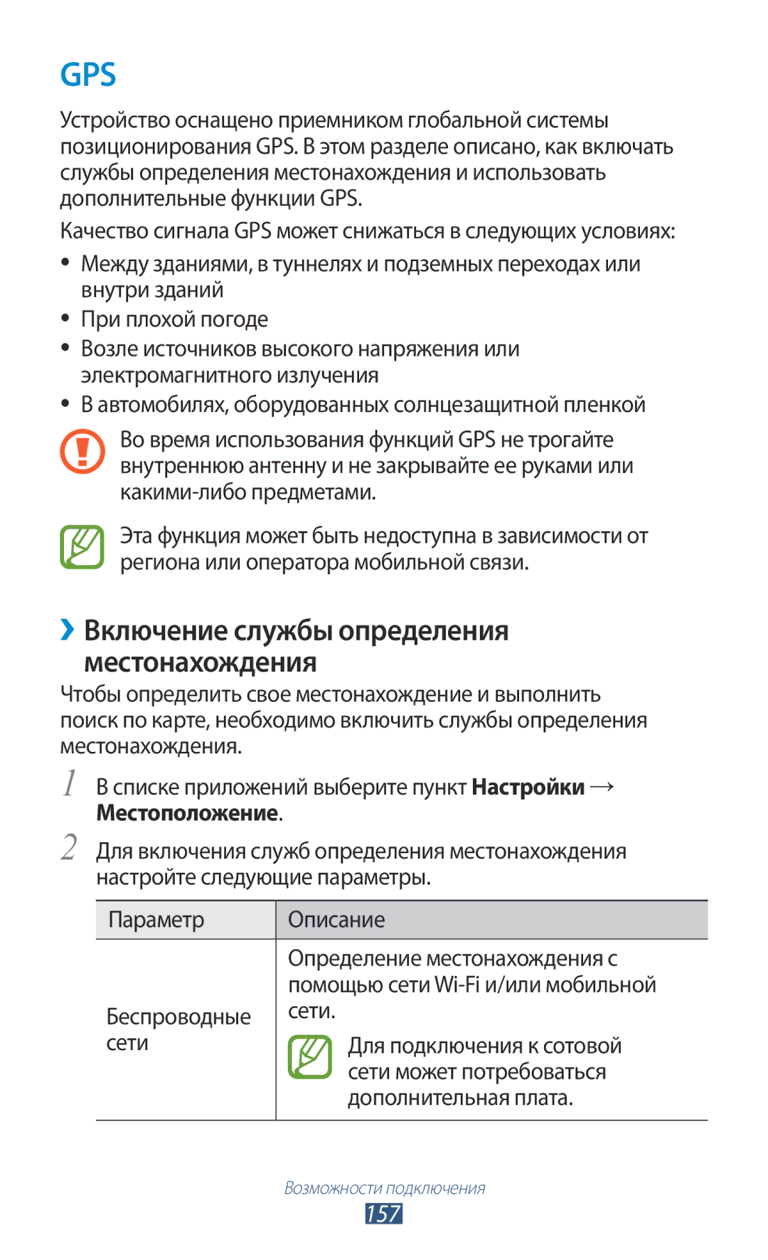 Samsung GT-N7000RWASER, GT-N7000RWAMBC, GT-N7000ZBAMBC, GT-N7000RWASEB ››Включение службы определения местонахождения, 157 