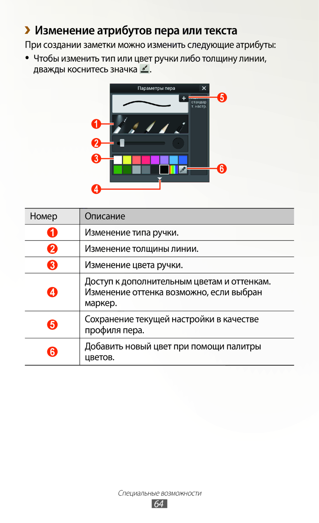 Samsung GT-N7000RWESER, GT-N7000RWAMBC, GT-N7000ZBAMBC, GT-N7000RWASEB, GT-N7000ZBASEB ››Изменение атрибутов пера или текста 