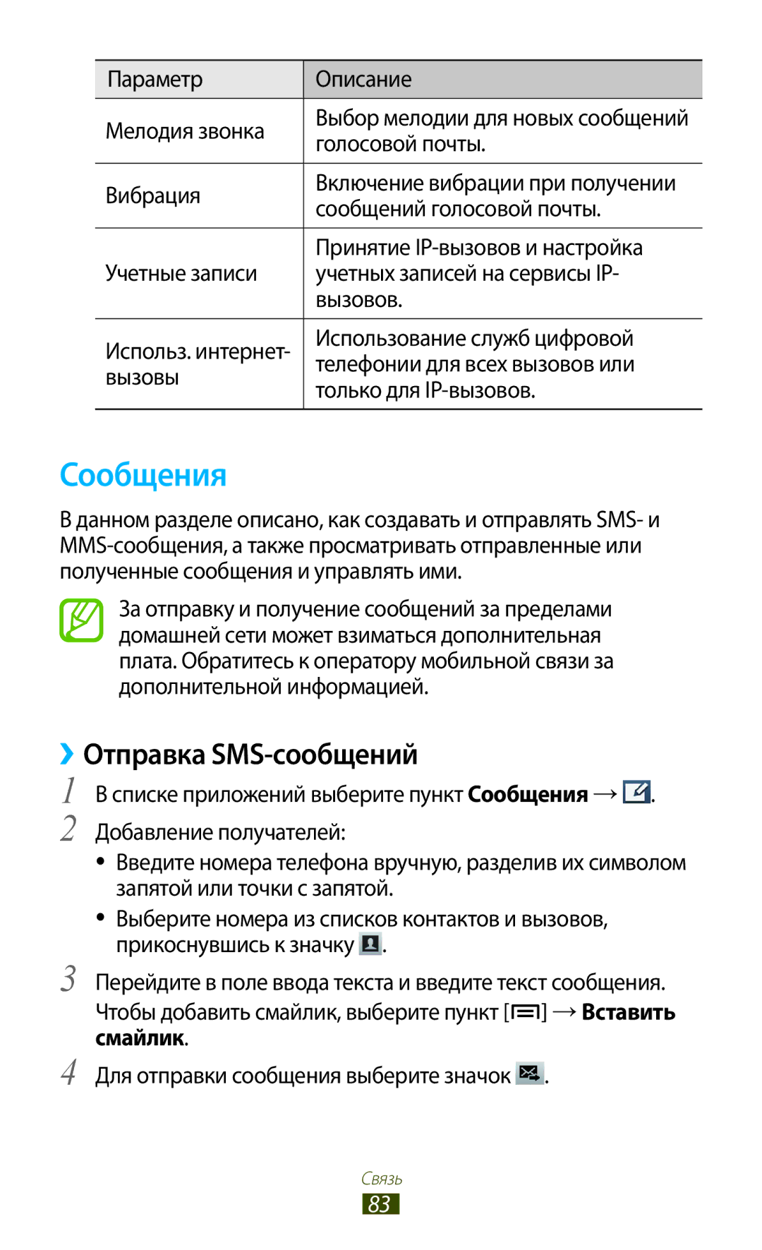 Samsung GT-N7000ZBASEB, GT-N7000RWAMBC, GT-N7000ZBAMBC, GT-N7000RWASEB, GT-N7000RWESER Сообщения, ››Отправка SMS-сообщений 