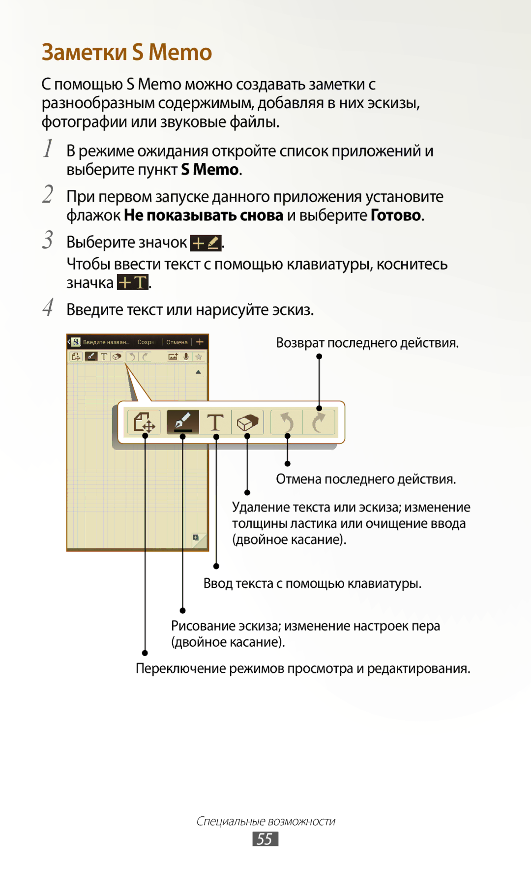 Samsung GT-N7000ZBASER, GT-N7000RWAMBC, GT-N7000ZBAMBC, GT-N7000RWASEB, GT-N7000ZBASEB, GT-N7000RWESER manual Заметки S Memo 