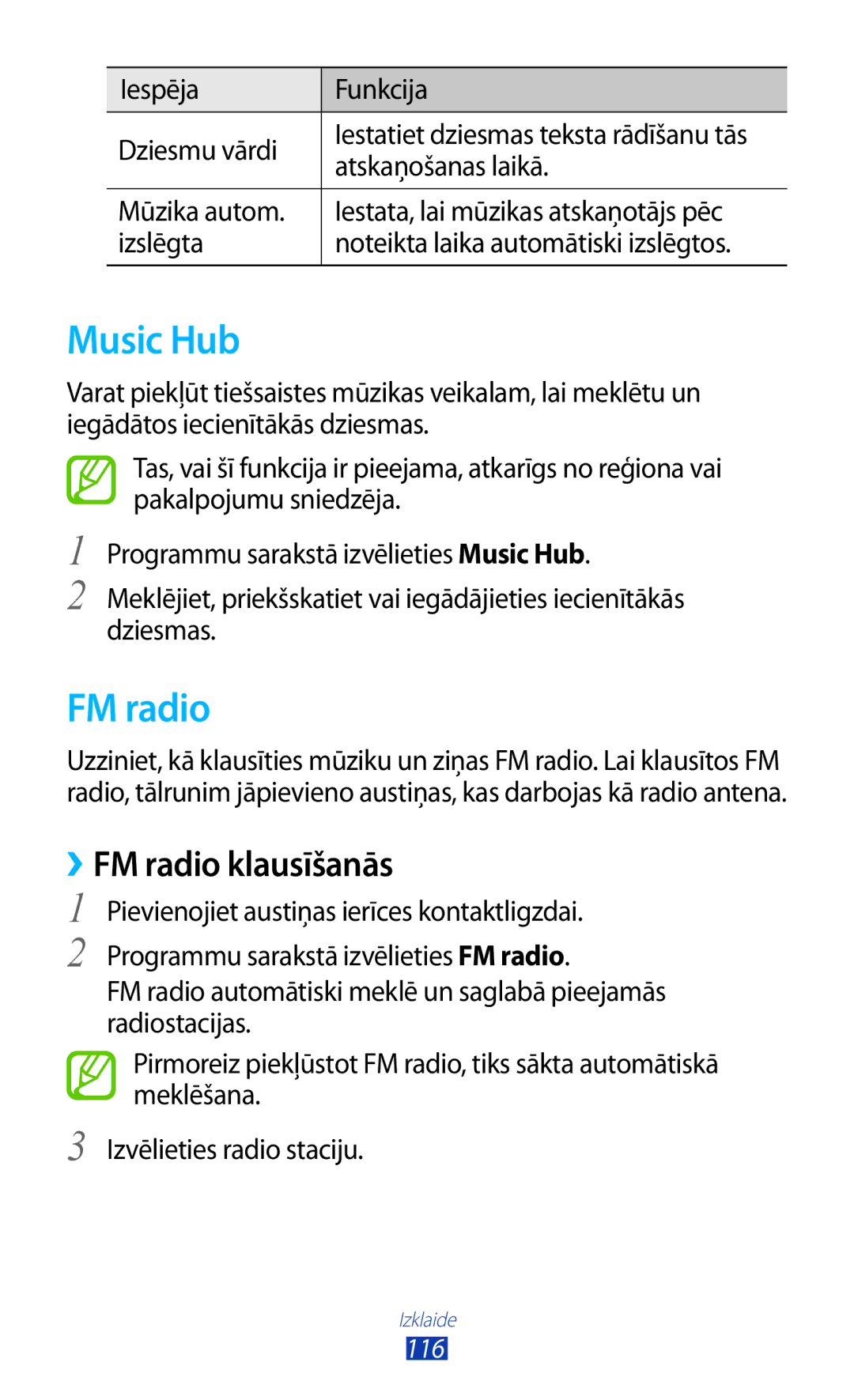 Samsung GT-N7000RWASEB, GT-N7000ZBASEB manual Music Hub, ››FM radio klausīšanās 