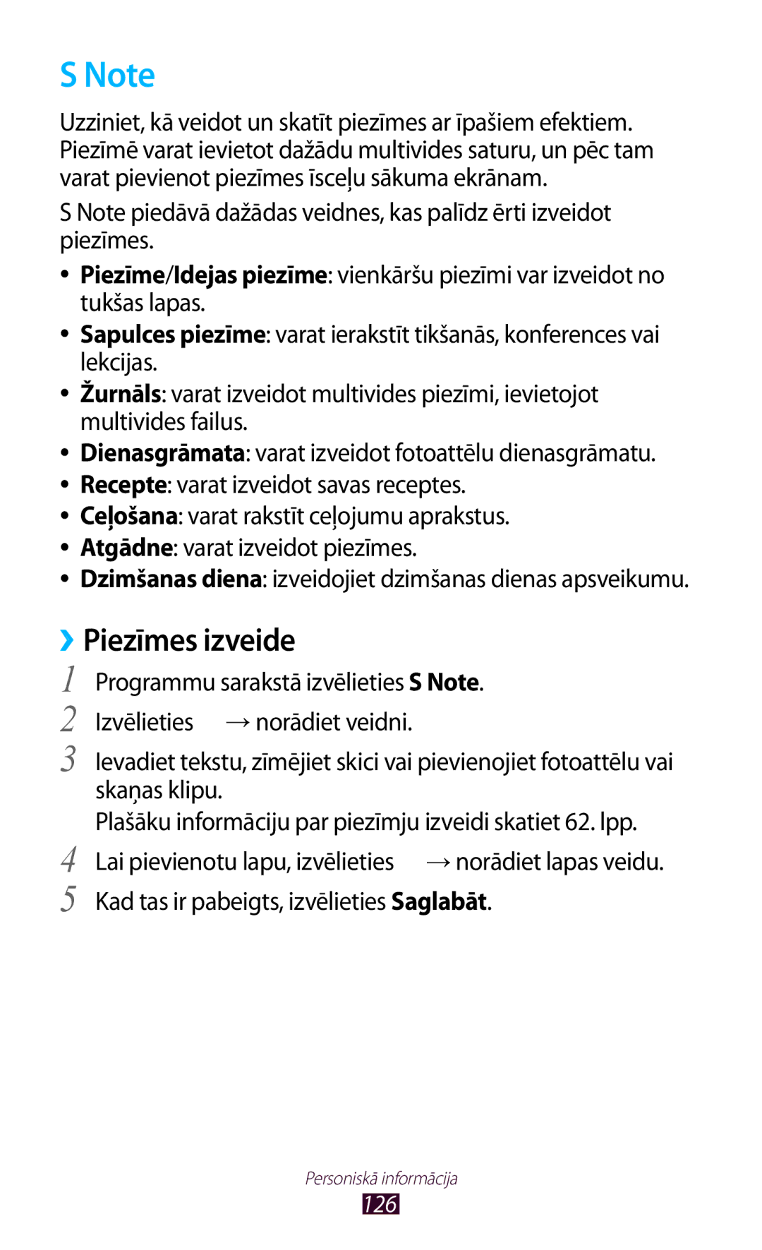 Samsung GT-N7000RWASEB, GT-N7000ZBASEB manual Piezīmes izveide, Programmu sarakstā izvēlieties S Note, Skaņas klipu 