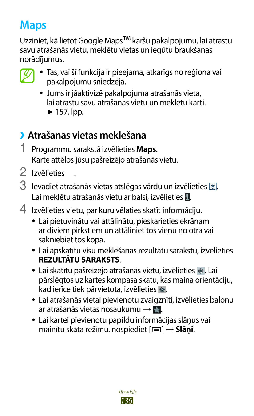 Samsung GT-N7000RWASEB, GT-N7000ZBASEB manual Maps, ››Atrašanās vietas meklēšana 