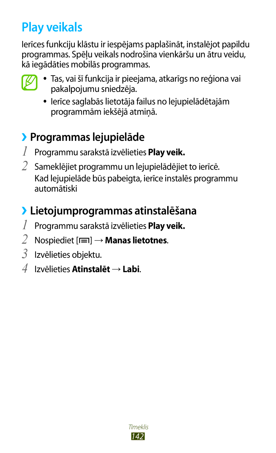 Samsung GT-N7000RWASEB, GT-N7000ZBASEB manual Play veikals, Izvēlieties Atinstalēt →Labi 