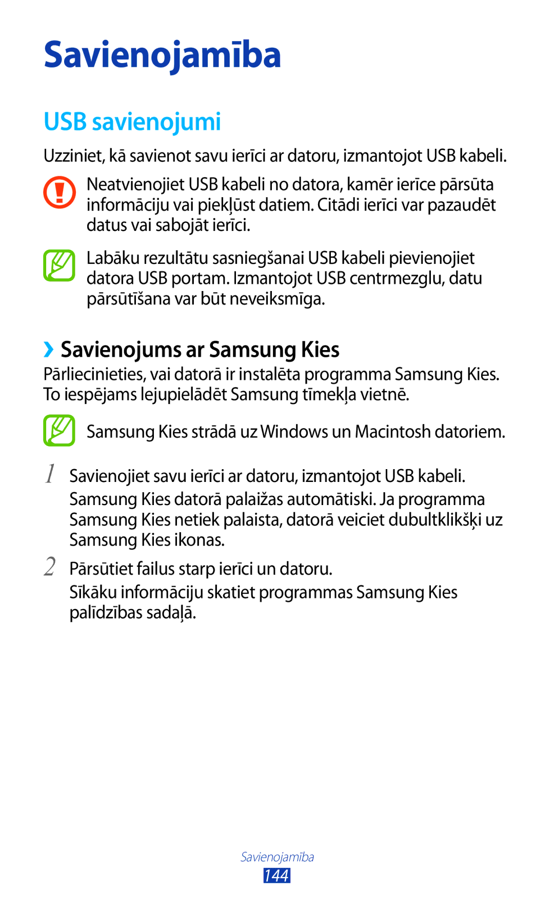 Samsung GT-N7000RWASEB, GT-N7000ZBASEB manual USB savienojumi, ››Savienojums ar Samsung Kies 