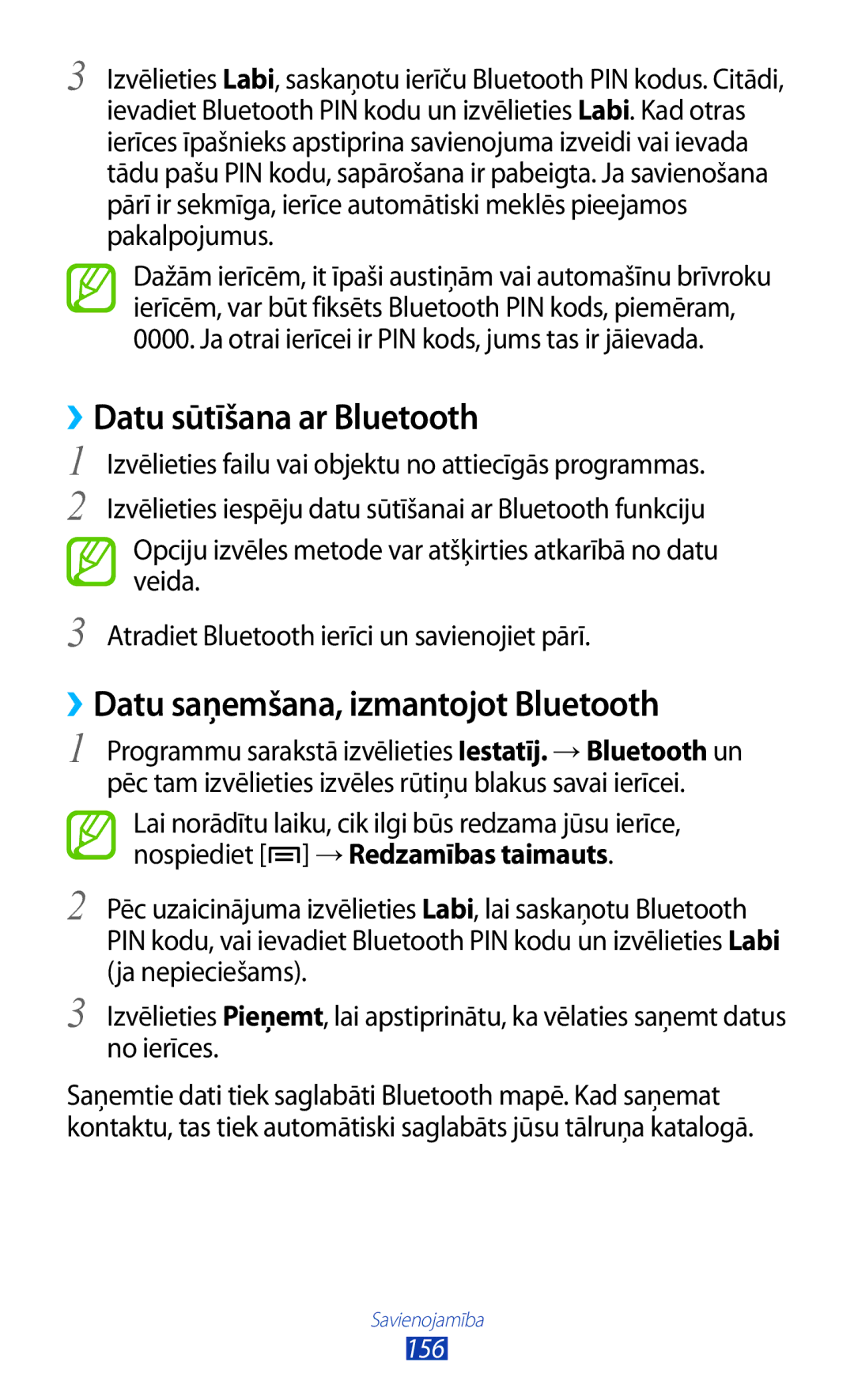 Samsung GT-N7000RWASEB, GT-N7000ZBASEB manual ››Datu sūtīšana ar Bluetooth, ››Datu saņemšana, izmantojot Bluetooth 