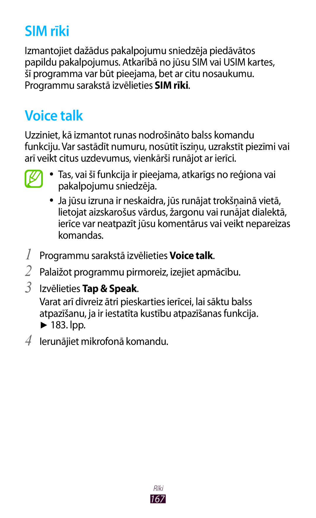 Samsung GT-N7000ZBASEB, GT-N7000RWASEB SIM rīki, Voice talk, Izvēlieties Tap & Speak, Lpp Ierunājiet mikrofonā komandu 