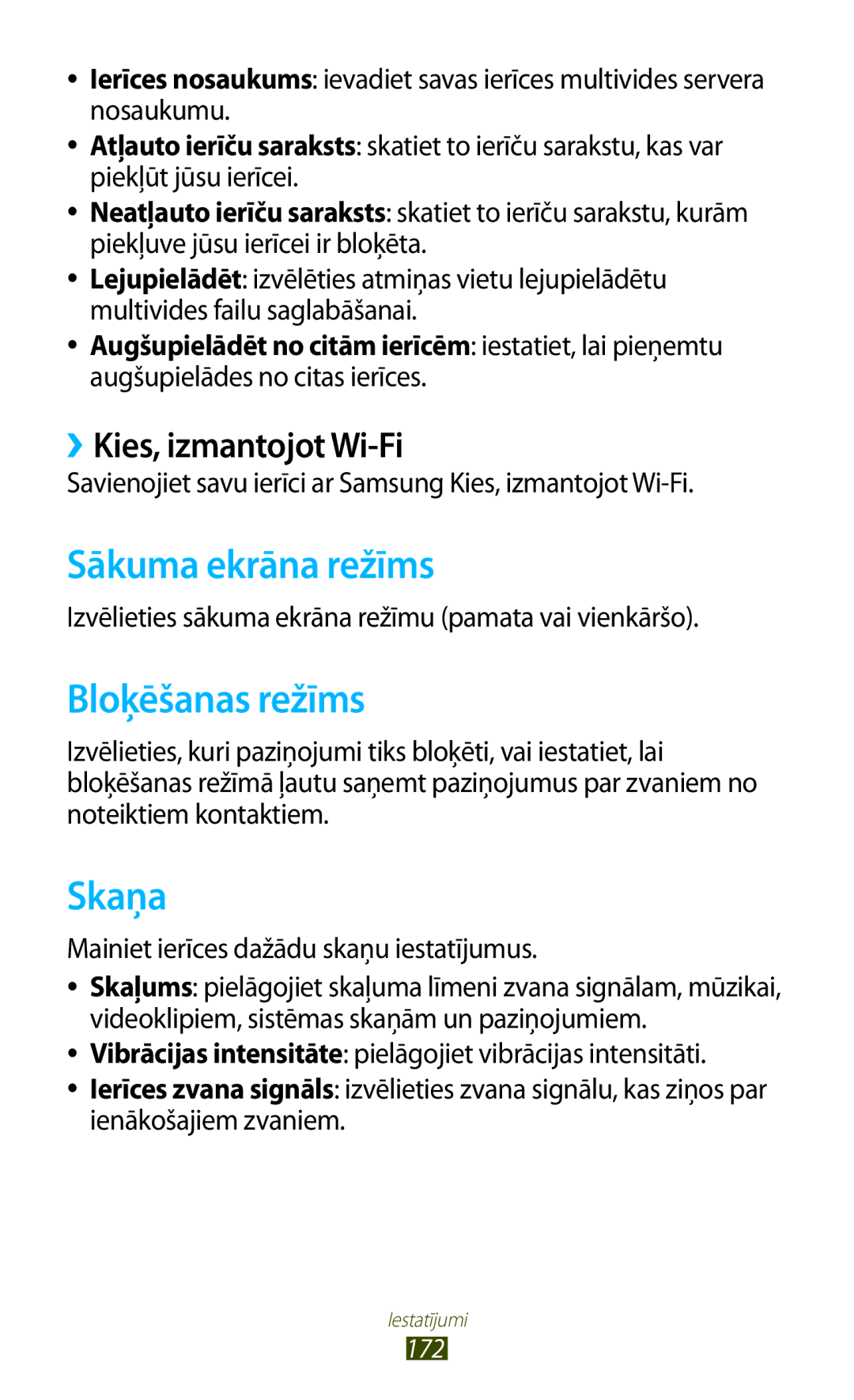 Samsung GT-N7000RWASEB, GT-N7000ZBASEB manual Sākuma ekrāna režīms, Bloķēšanas režīms, Skaņa, ››Kies, izmantojot Wi-Fi 