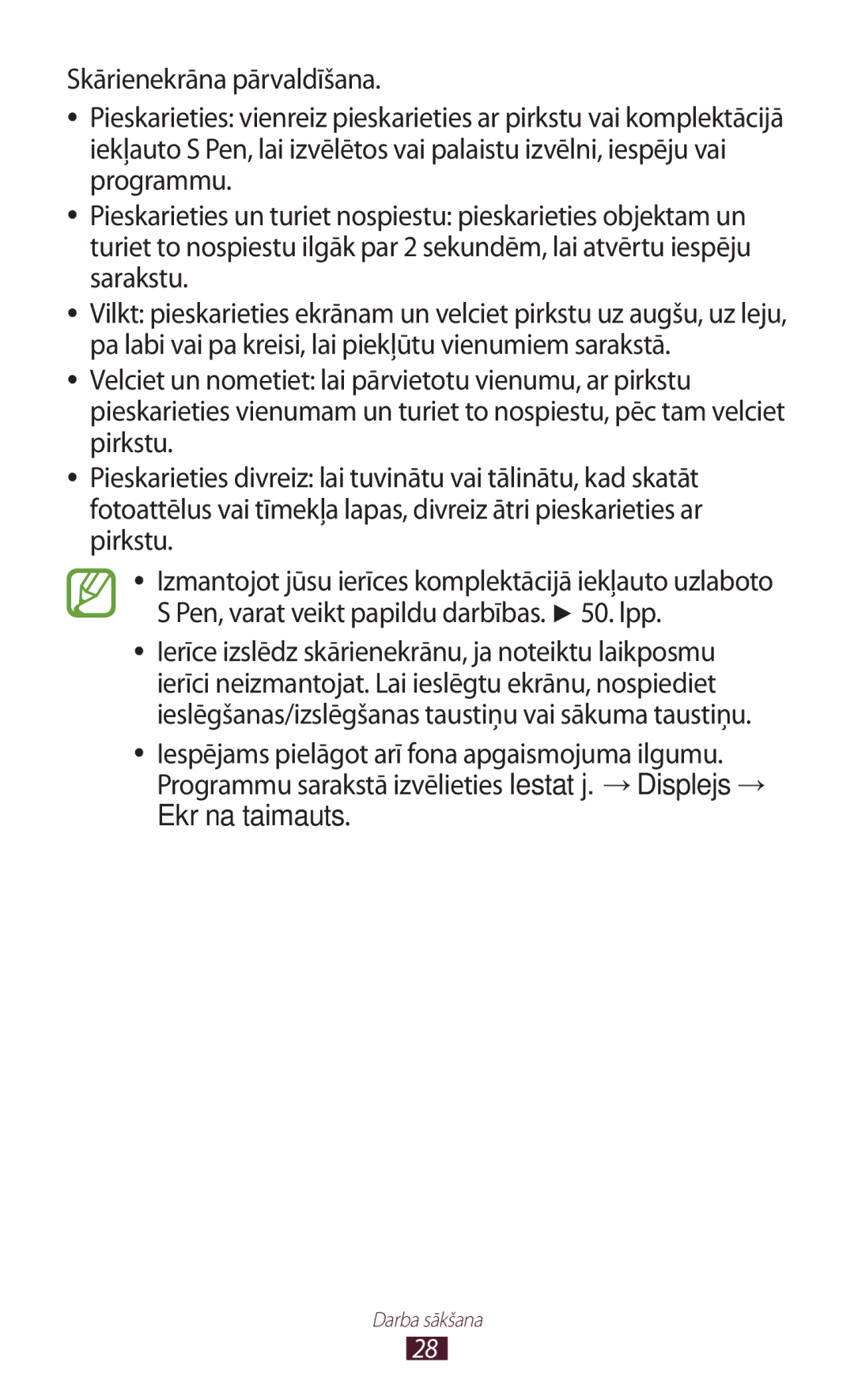 Samsung GT-N7000RWASEB, GT-N7000ZBASEB manual Darba sākšana 