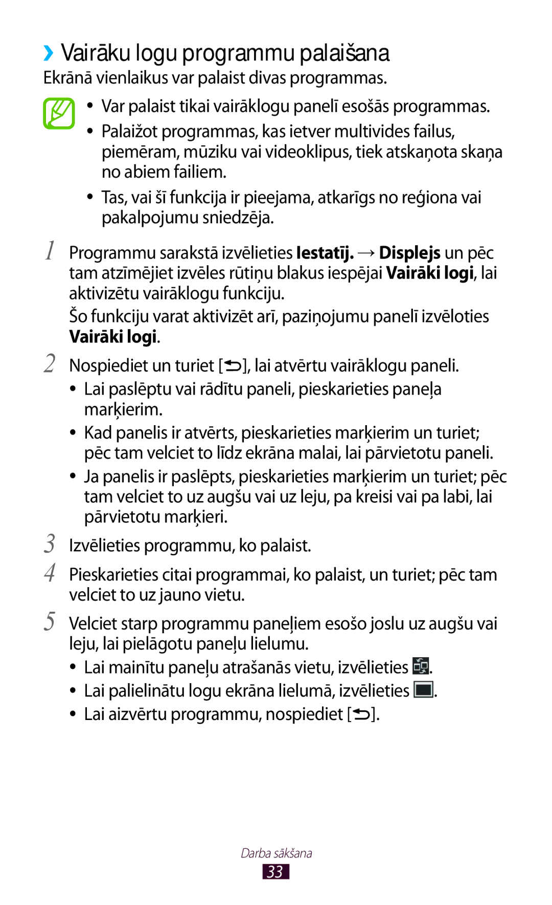 Samsung GT-N7000ZBASEB manual ››Vairāku logu programmu palaišana, Ekrānā vienlaikus var palaist divas programmas, Marķierim 