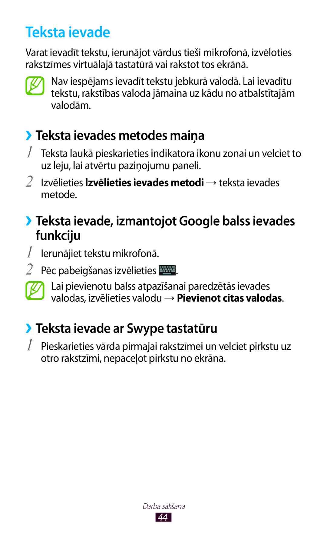 Samsung GT-N7000RWASEB manual ››Teksta ievades metodes maiņa, ››Teksta ievade, izmantojot Google balss ievades funkciju 