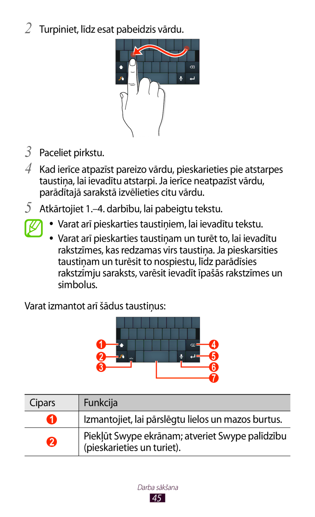 Samsung GT-N7000ZBASEB, GT-N7000RWASEB manual Turpiniet, līdz esat pabeidzis vārdu Paceliet pirkstu 