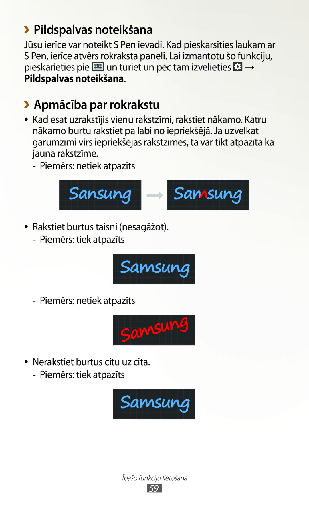 Samsung GT-N7000ZBASEB, GT-N7000RWASEB manual ››Pildspalvas noteikšana, ››Apmācība par rokrakstu 