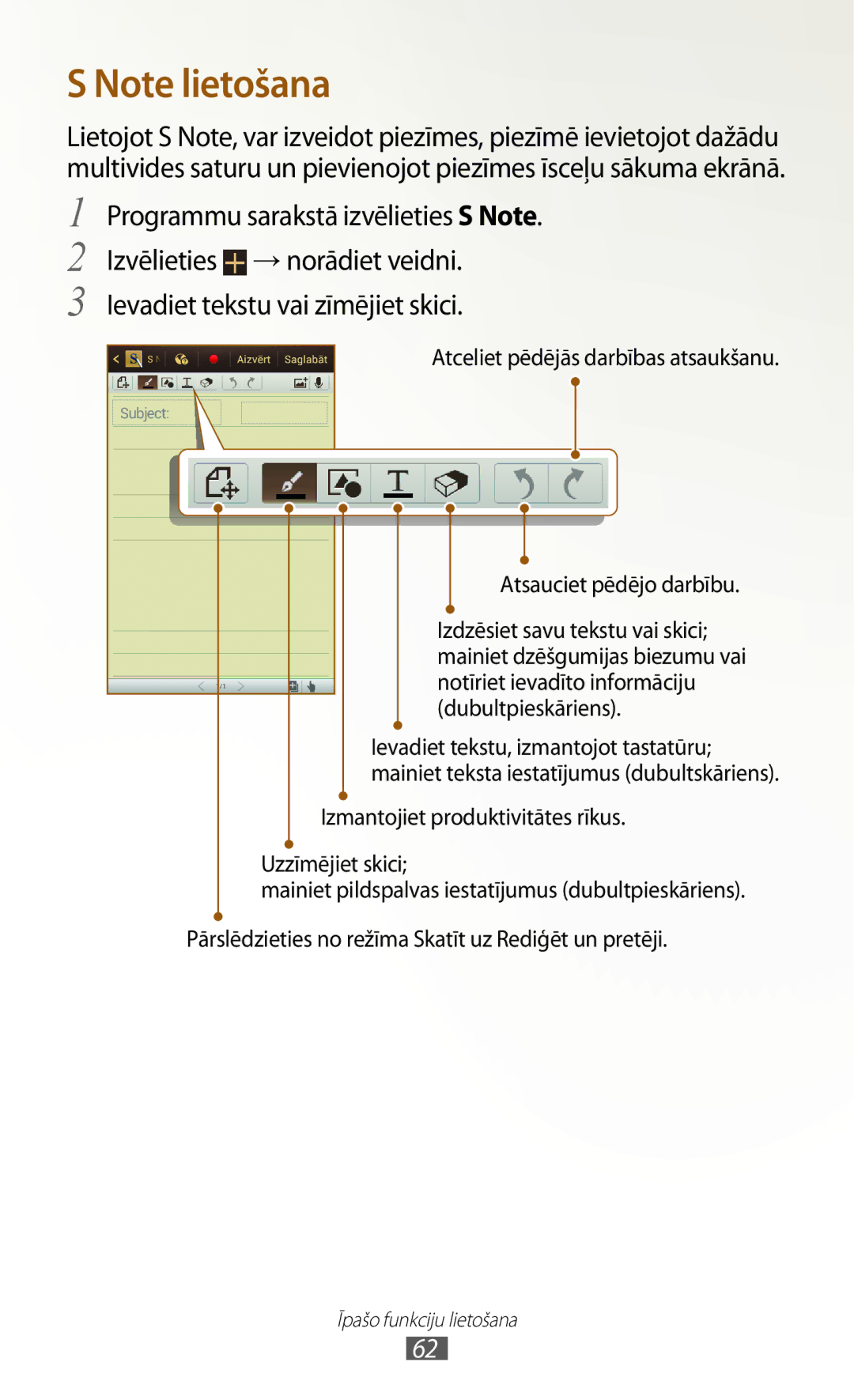 Samsung GT-N7000RWASEB, GT-N7000ZBASEB manual Atceliet pēdējās darbības atsaukšanu 